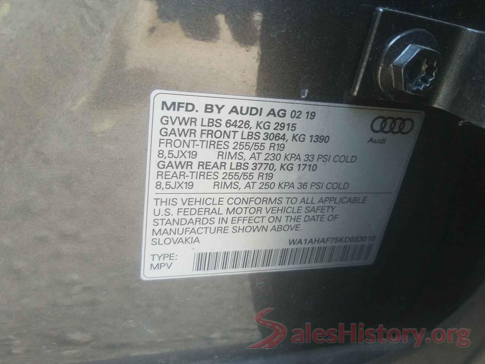 WA1AHAF75KD033010 2019 AUDI Q7