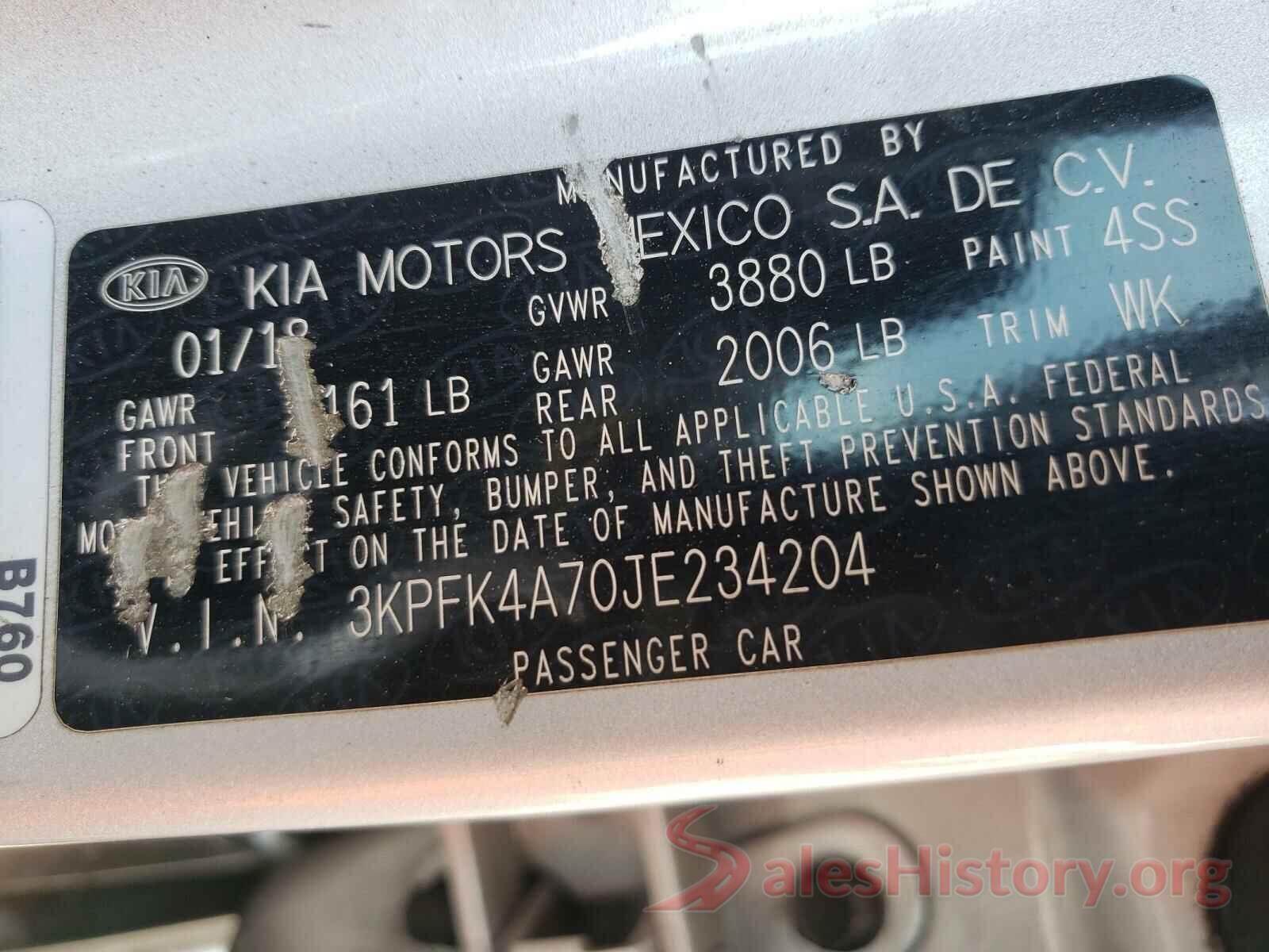 3KPFK4A70JE234204 2018 KIA FORTE