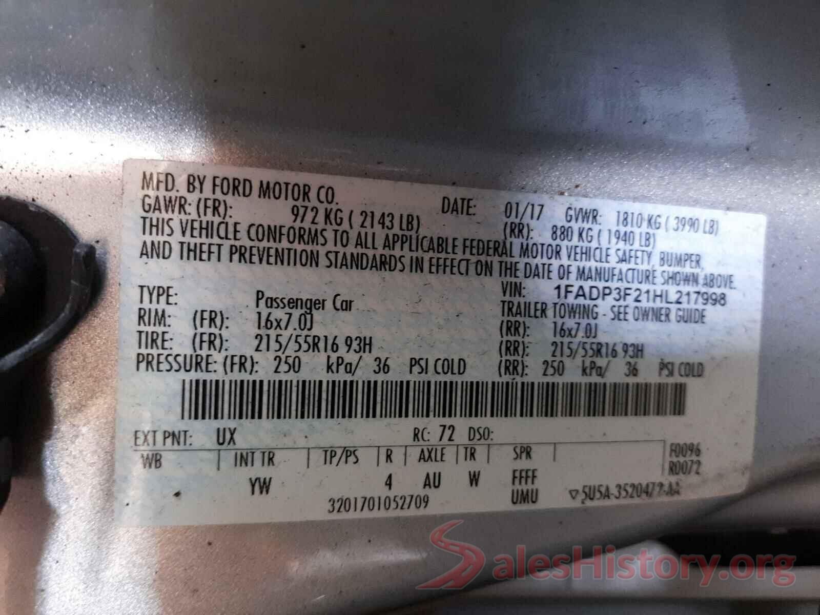 1FADP3F21HL217998 2017 FORD FOCUS