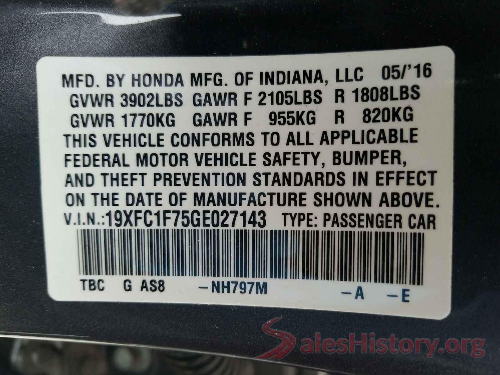 19XFC1F75GE027143 2016 HONDA CIVIC