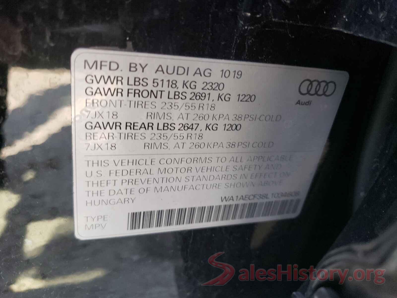 WA1AECF38L1034608 2020 AUDI Q3