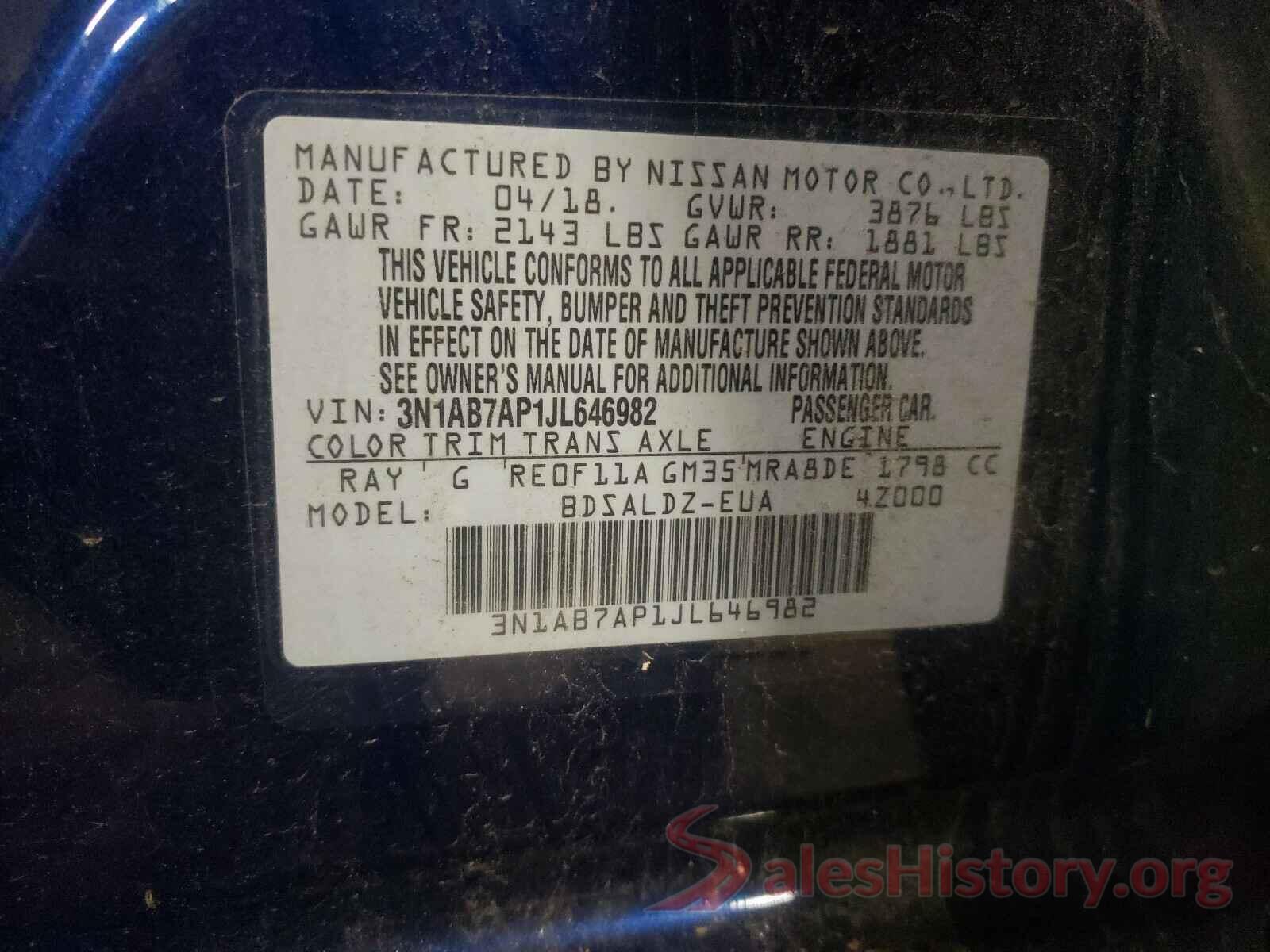 3N1AB7AP1JL646982 2018 NISSAN SENTRA