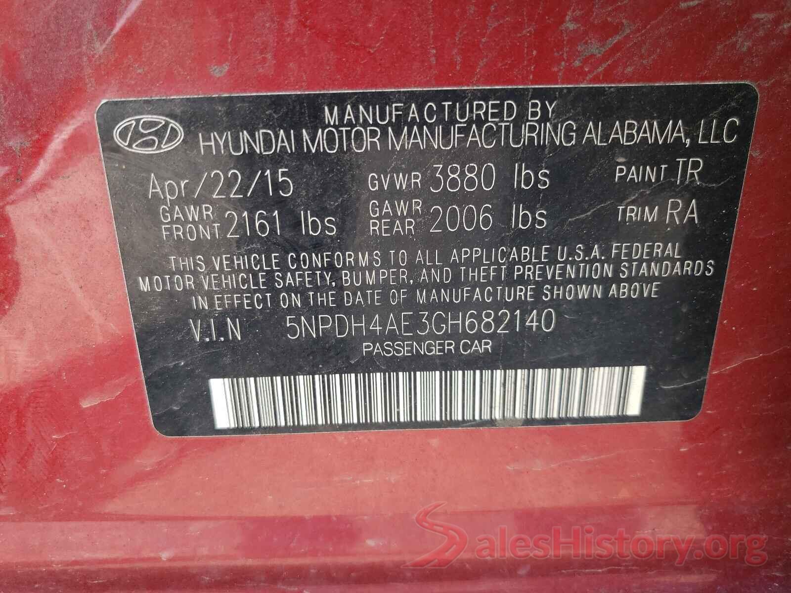 5NPDH4AE3GH682140 2016 HYUNDAI ELANTRA