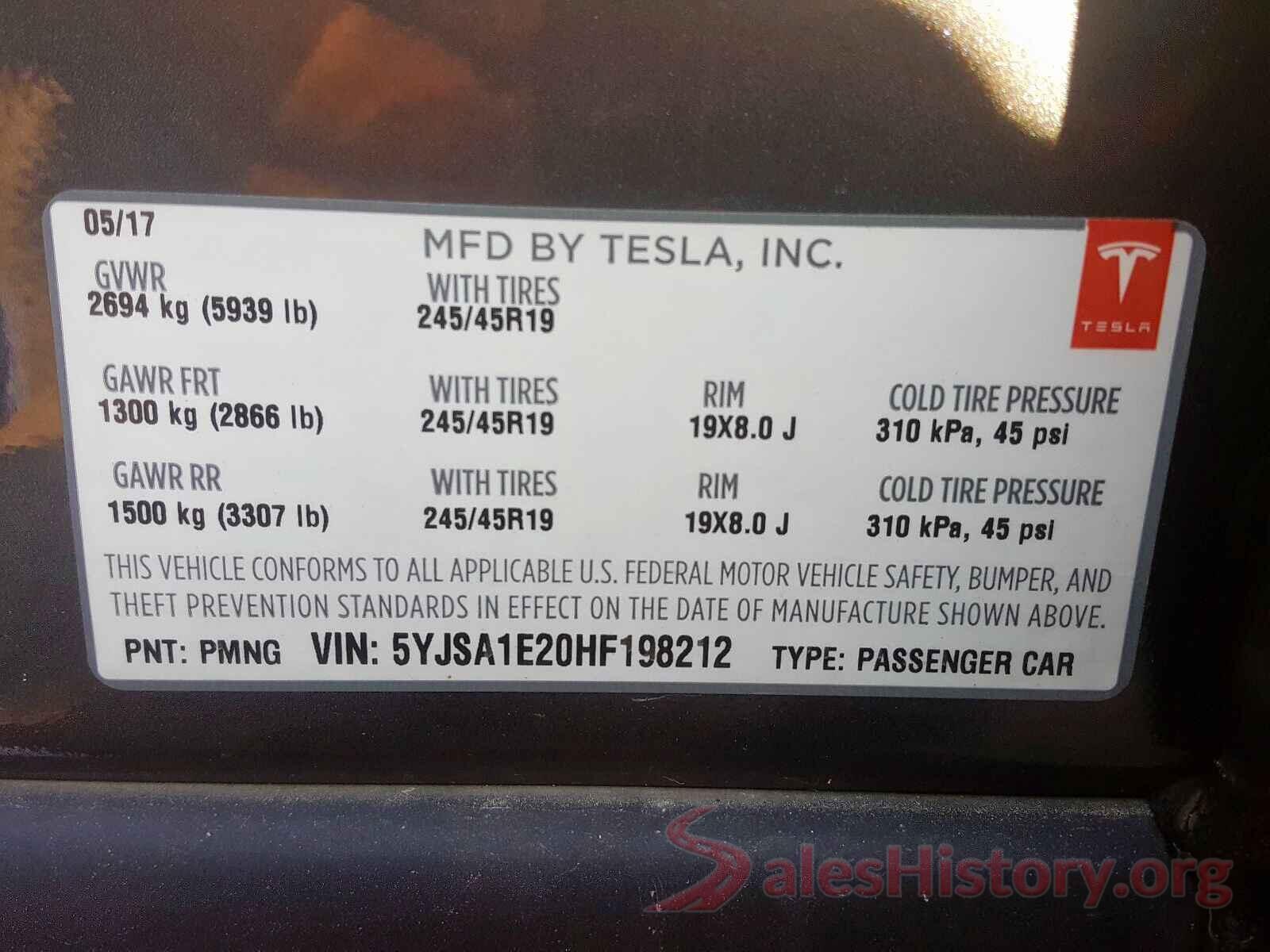 5YJSA1E20HF198212 2017 TESLA MODEL S