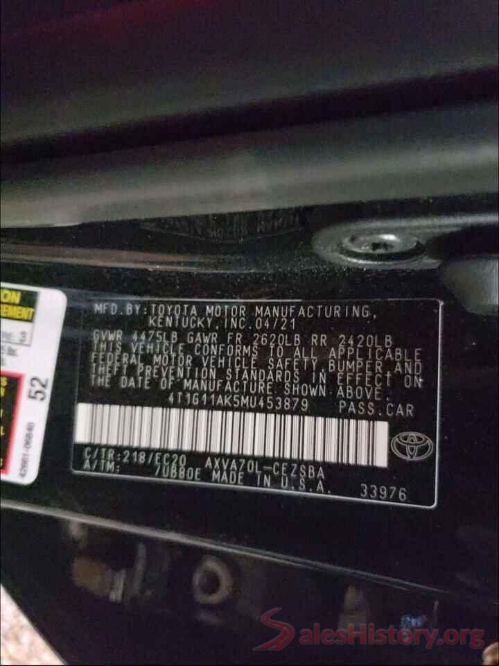 4T1G11AK5MU453879 2021 TOYOTA CAMRY