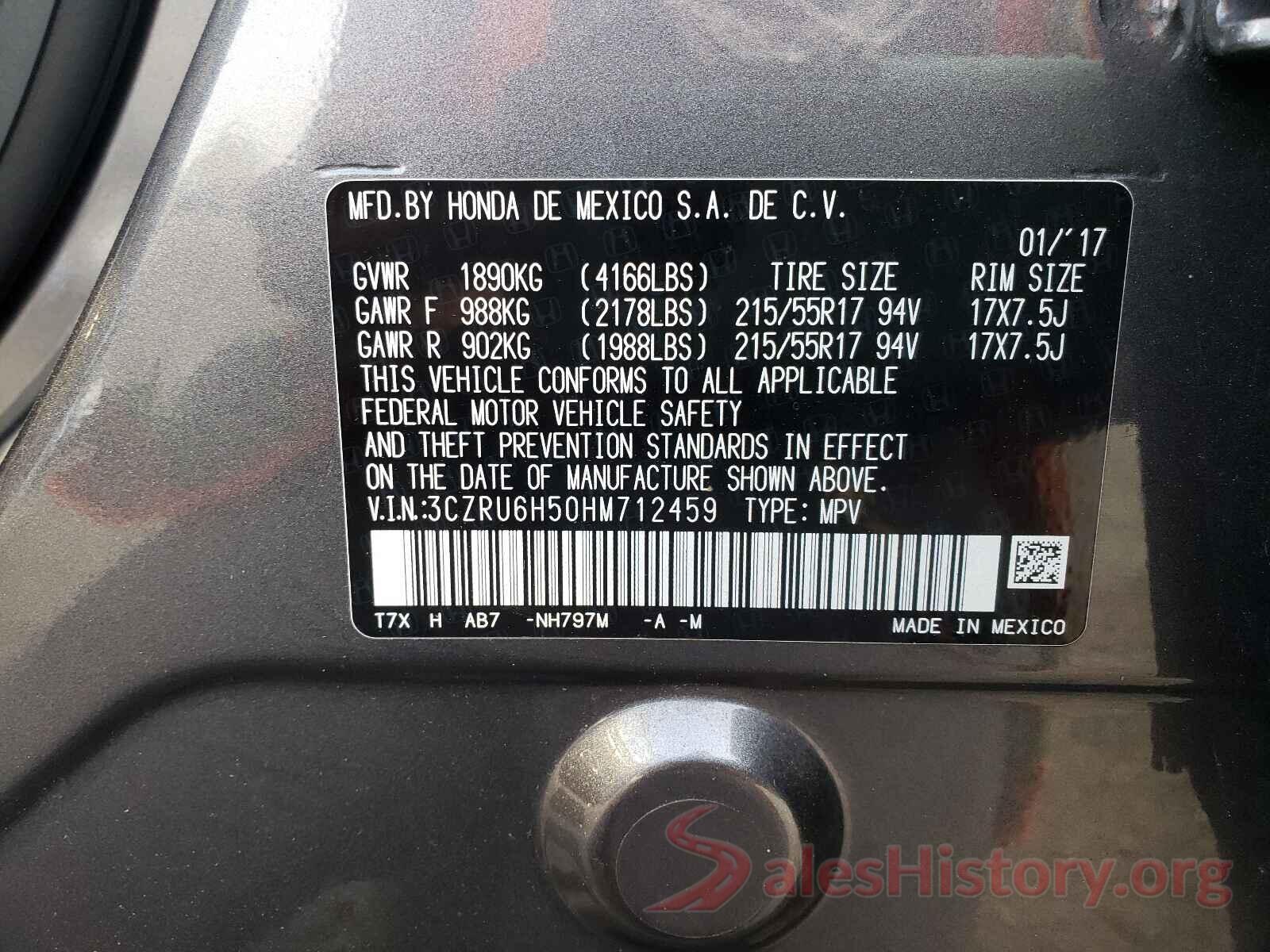 3CZRU6H50HM712459 2017 HONDA HR-V