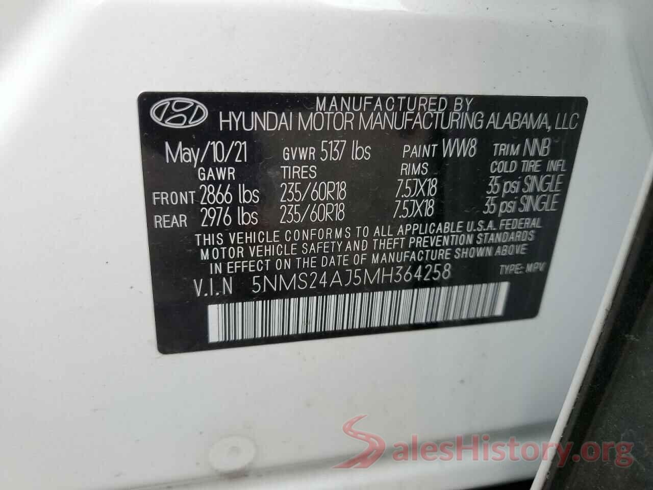 5NMS24AJ5MH364258 2021 HYUNDAI SANTA FE