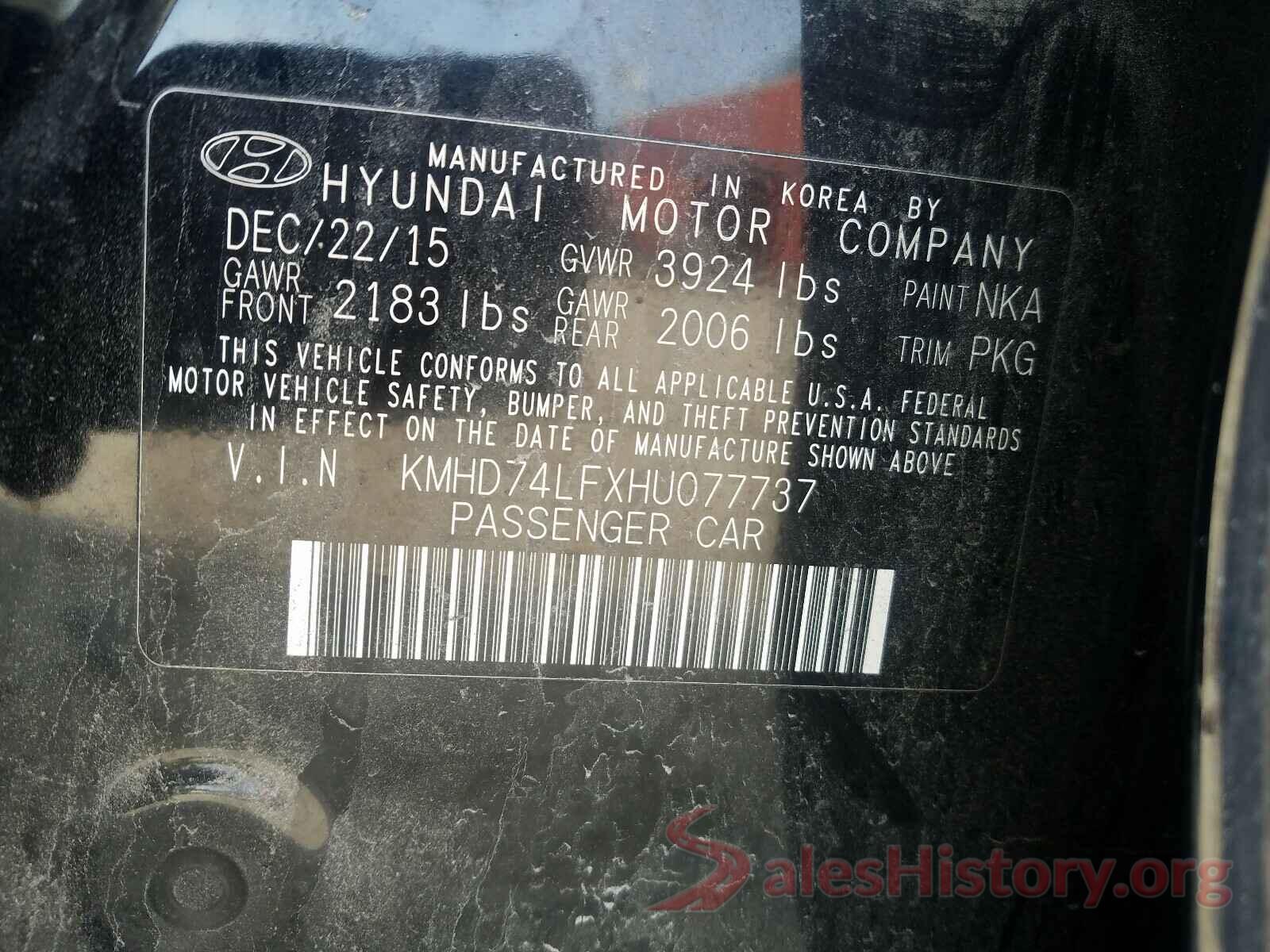 KMHD74LFXHU077737 2017 HYUNDAI ELANTRA