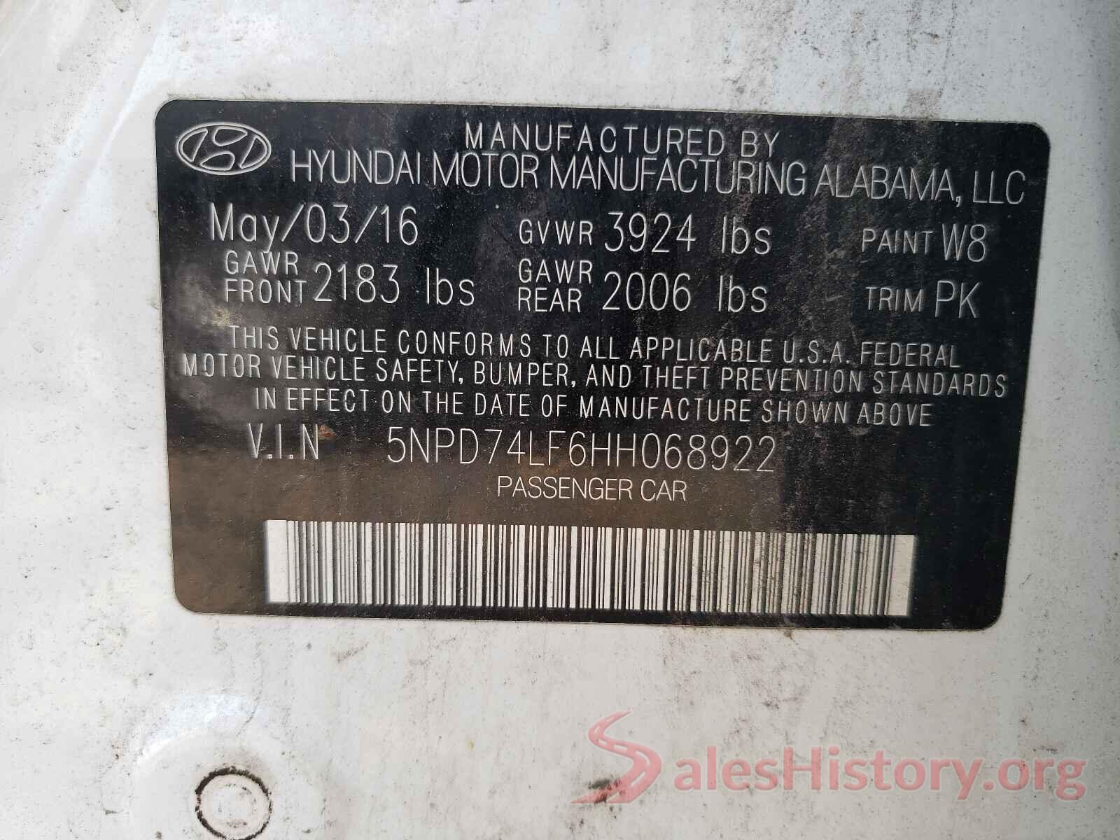 5NPD74LF6HH068922 2017 HYUNDAI ELANTRA