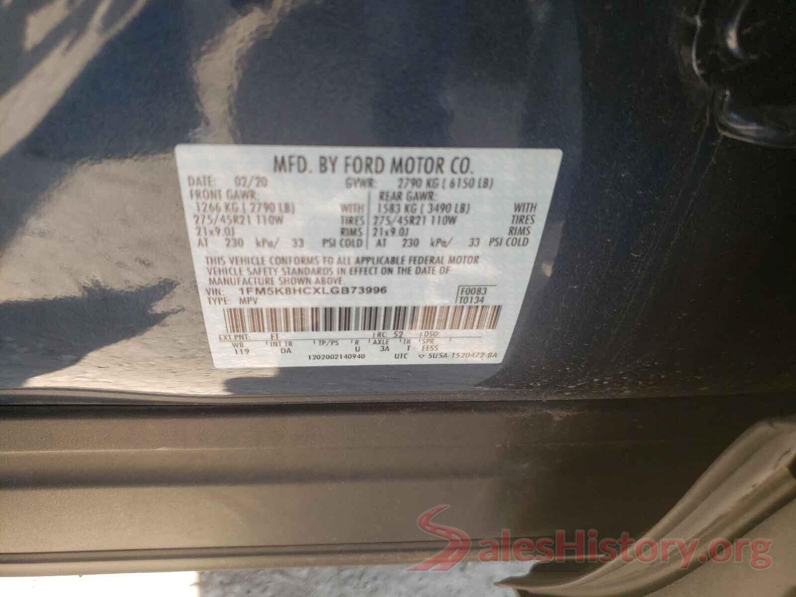 1FM5K8HCXLGB73996 2020 FORD EXPLORER