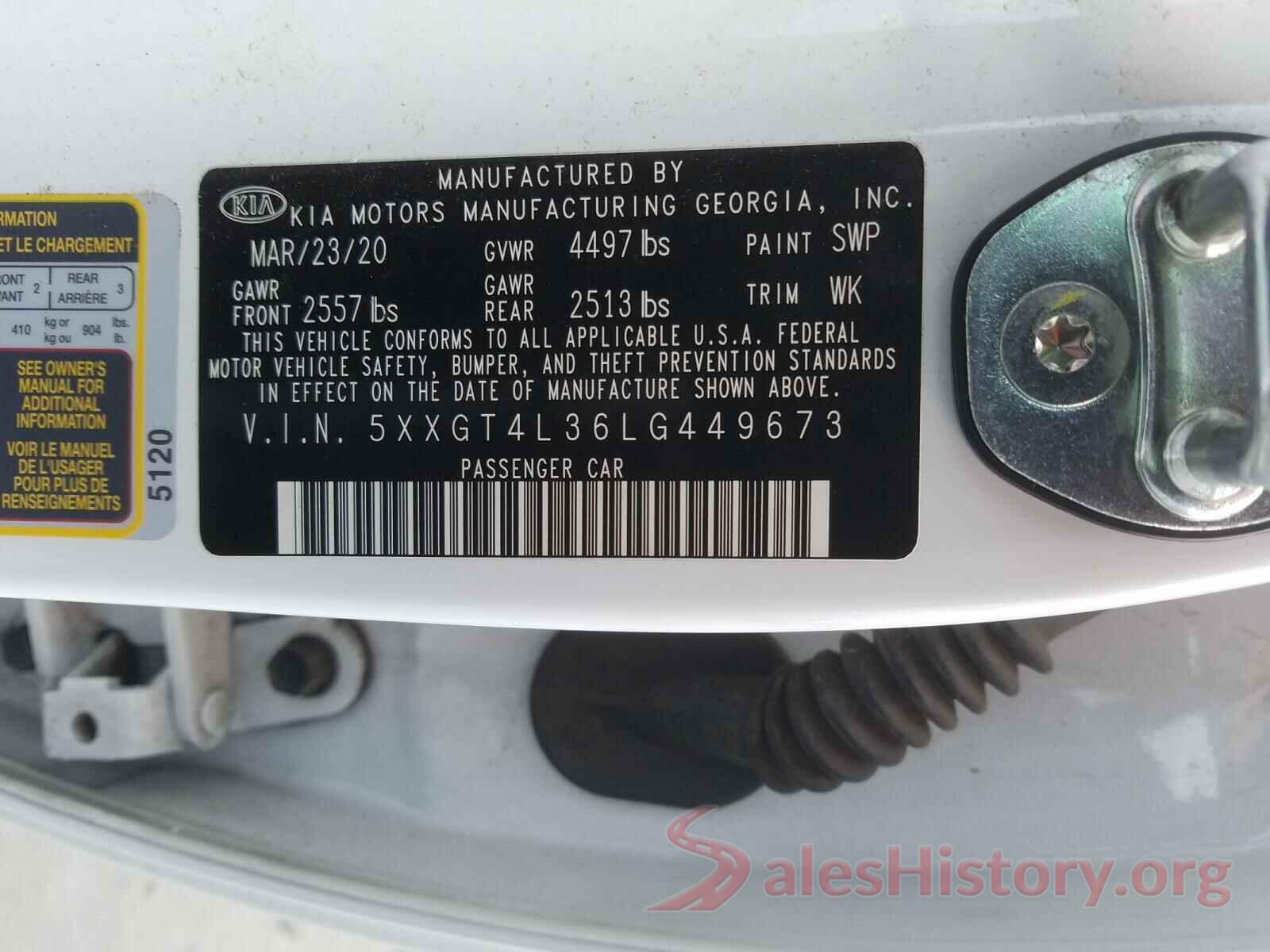 5XXGT4L36LG449673 2020 KIA OPTIMA