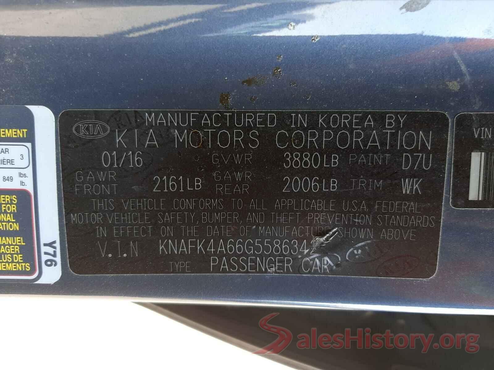 KNAFK4A66G5586342 2016 KIA FORTE