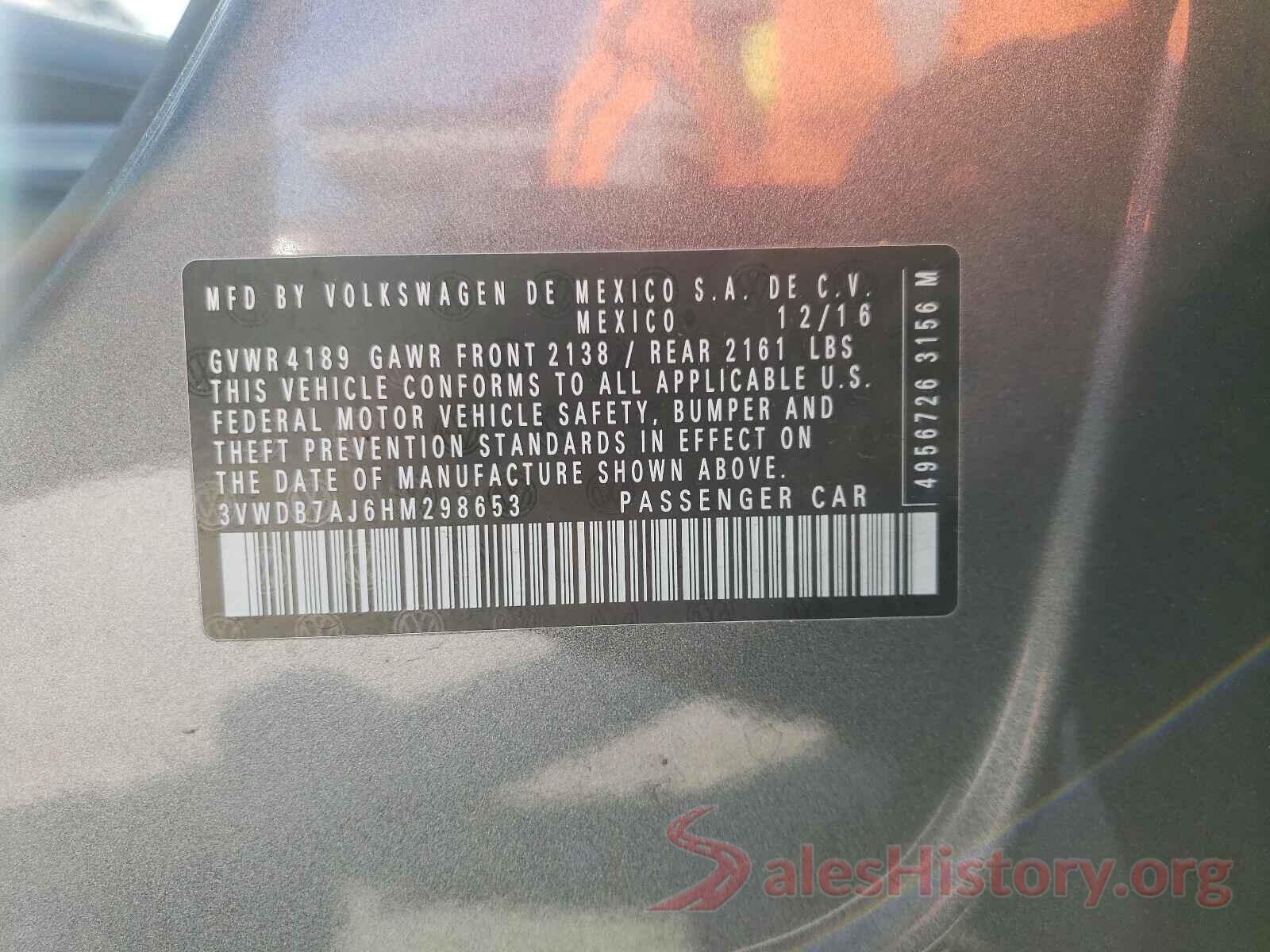 3VWDB7AJ6HM298653 2017 VOLKSWAGEN JETTA