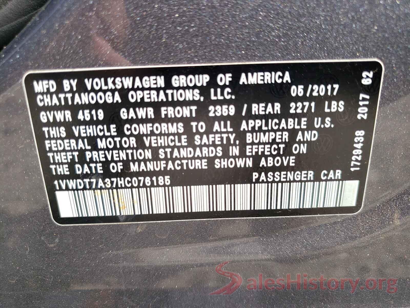 1VWDT7A37HC076185 2017 VOLKSWAGEN PASSAT