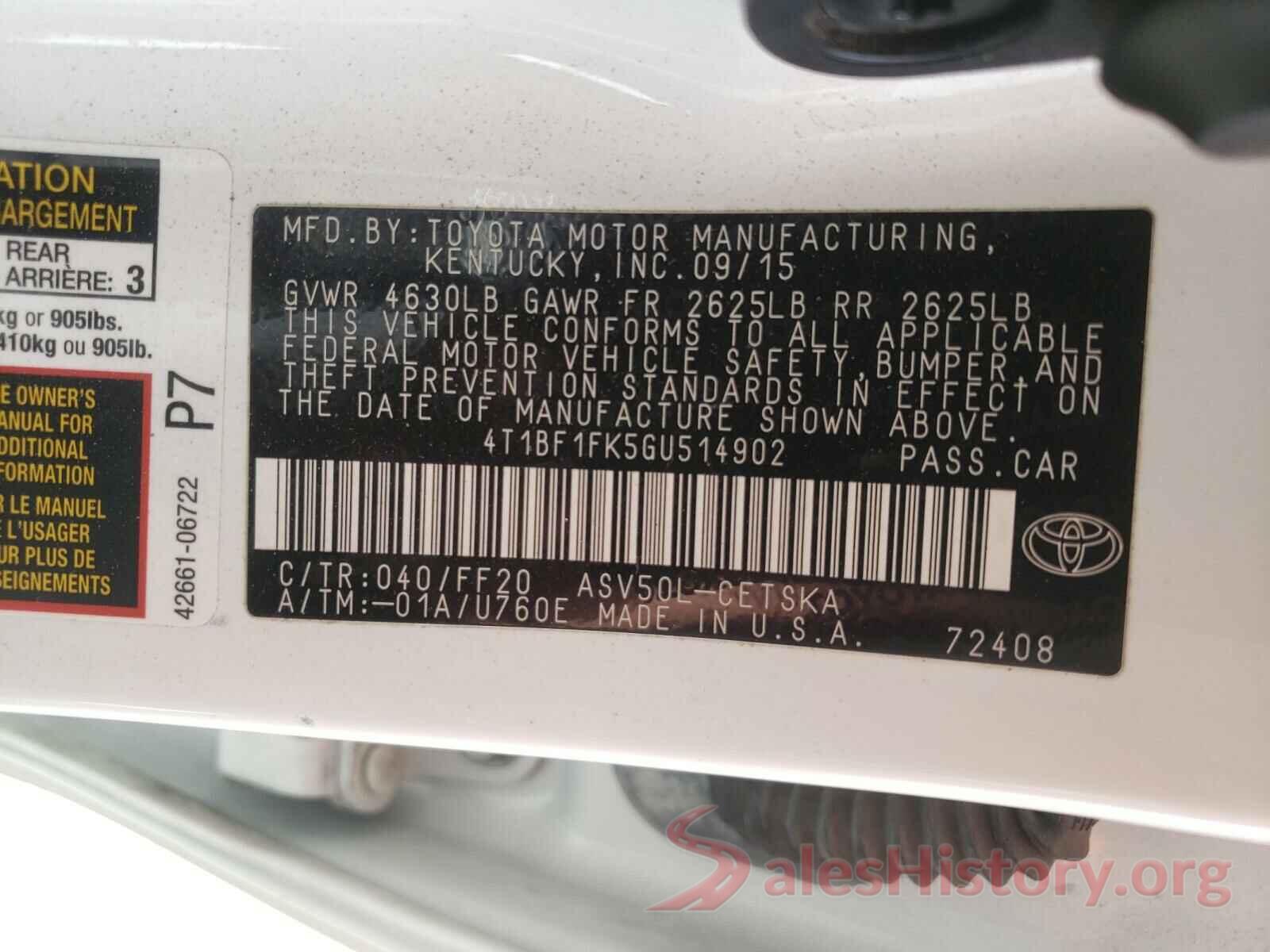 4T1BF1FK5GU514902 2016 TOYOTA CAMRY