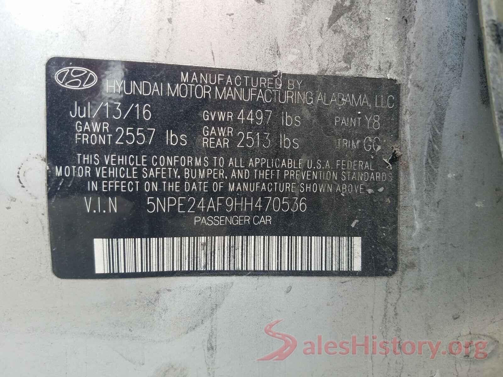 5NPE24AF9HH470536 2017 HYUNDAI SONATA