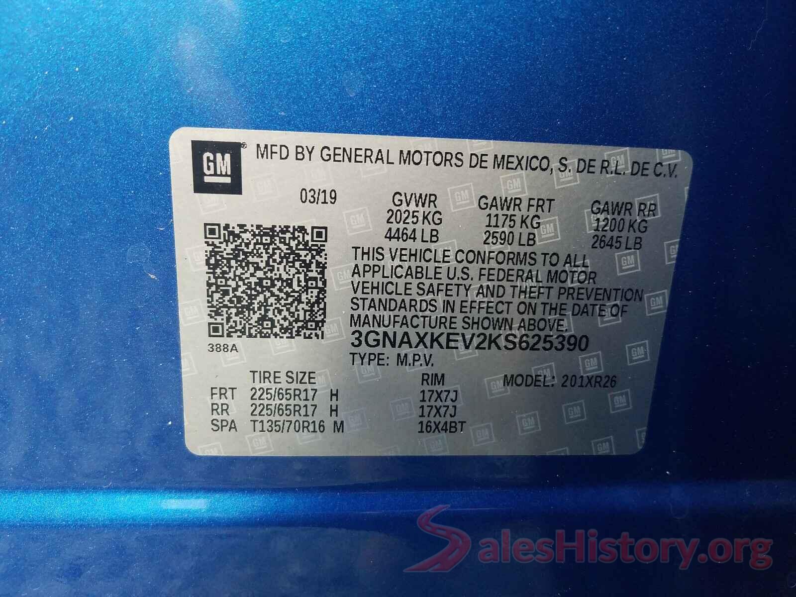 3GNAXKEV2KS625390 2019 CHEVROLET EQUINOX