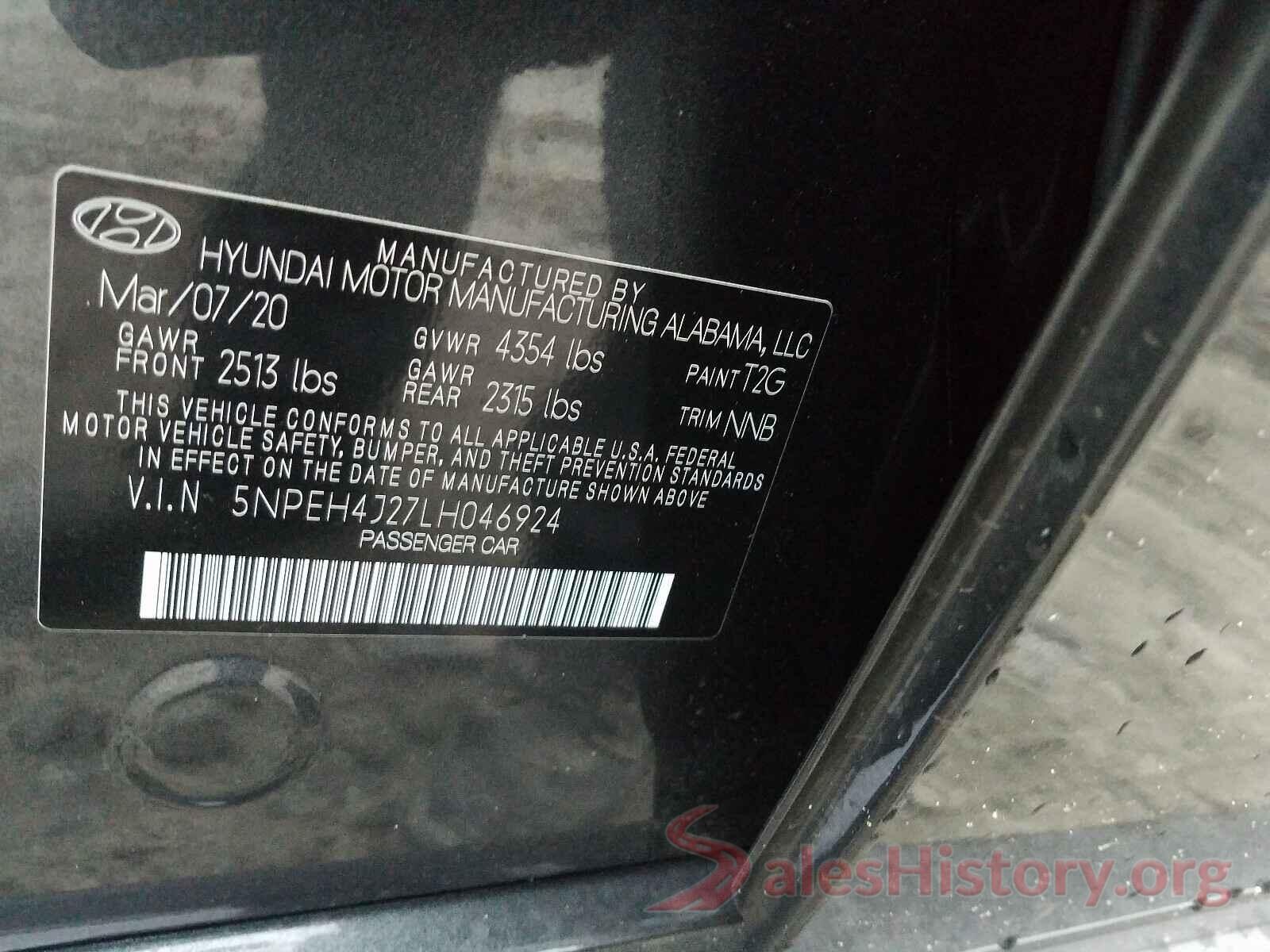 5NPEH4J27LH046924 2020 HYUNDAI SONATA