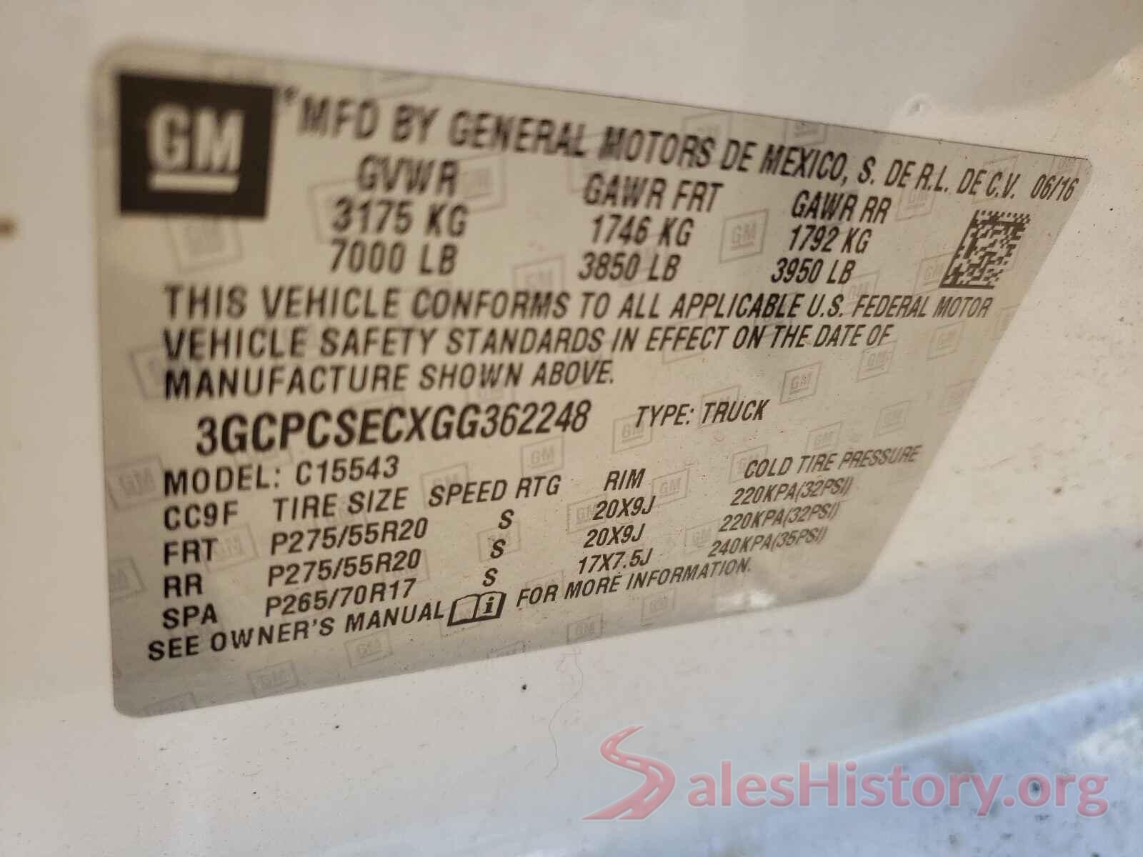 3GCPCSECXGG362248 2016 CHEVROLET SILVERADO