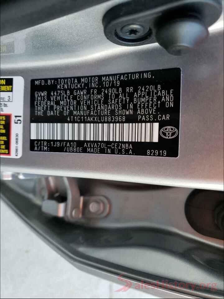 4T1C11AKXLU883968 2020 TOYOTA CAMRY