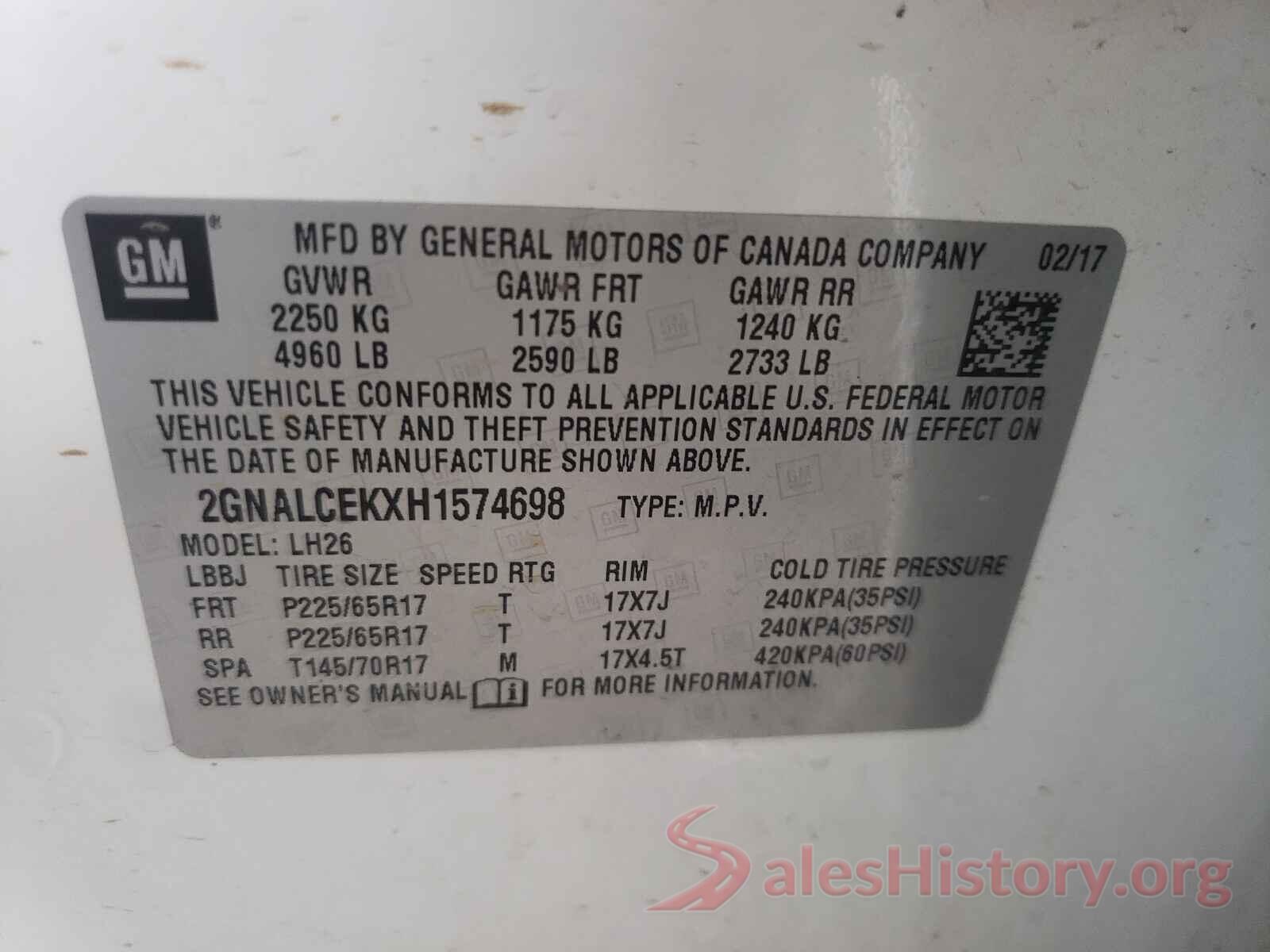 2GNALCEKXH1574698 2017 CHEVROLET EQUINOX