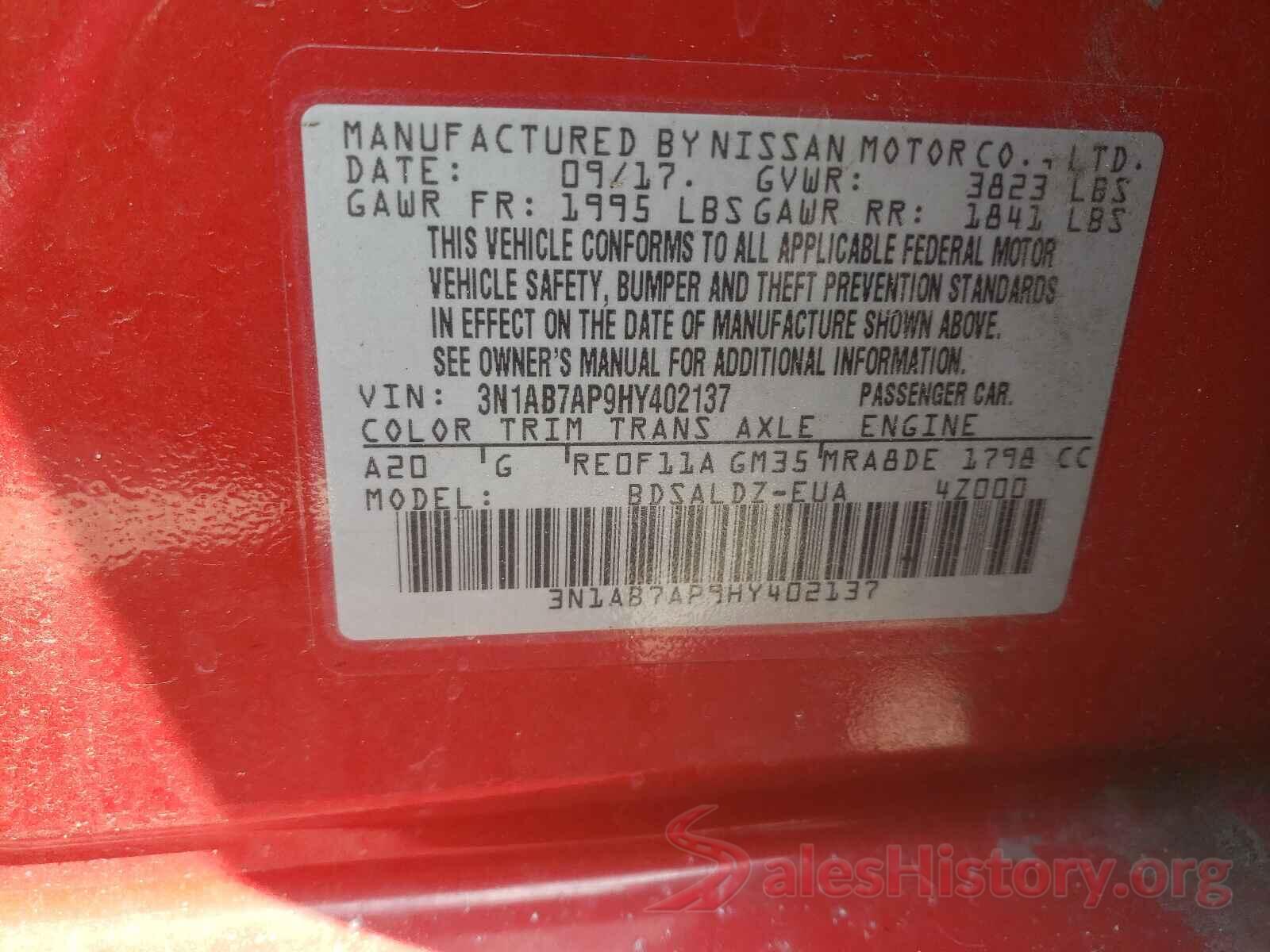 3N1AB7AP9HY402137 2017 NISSAN SENTRA