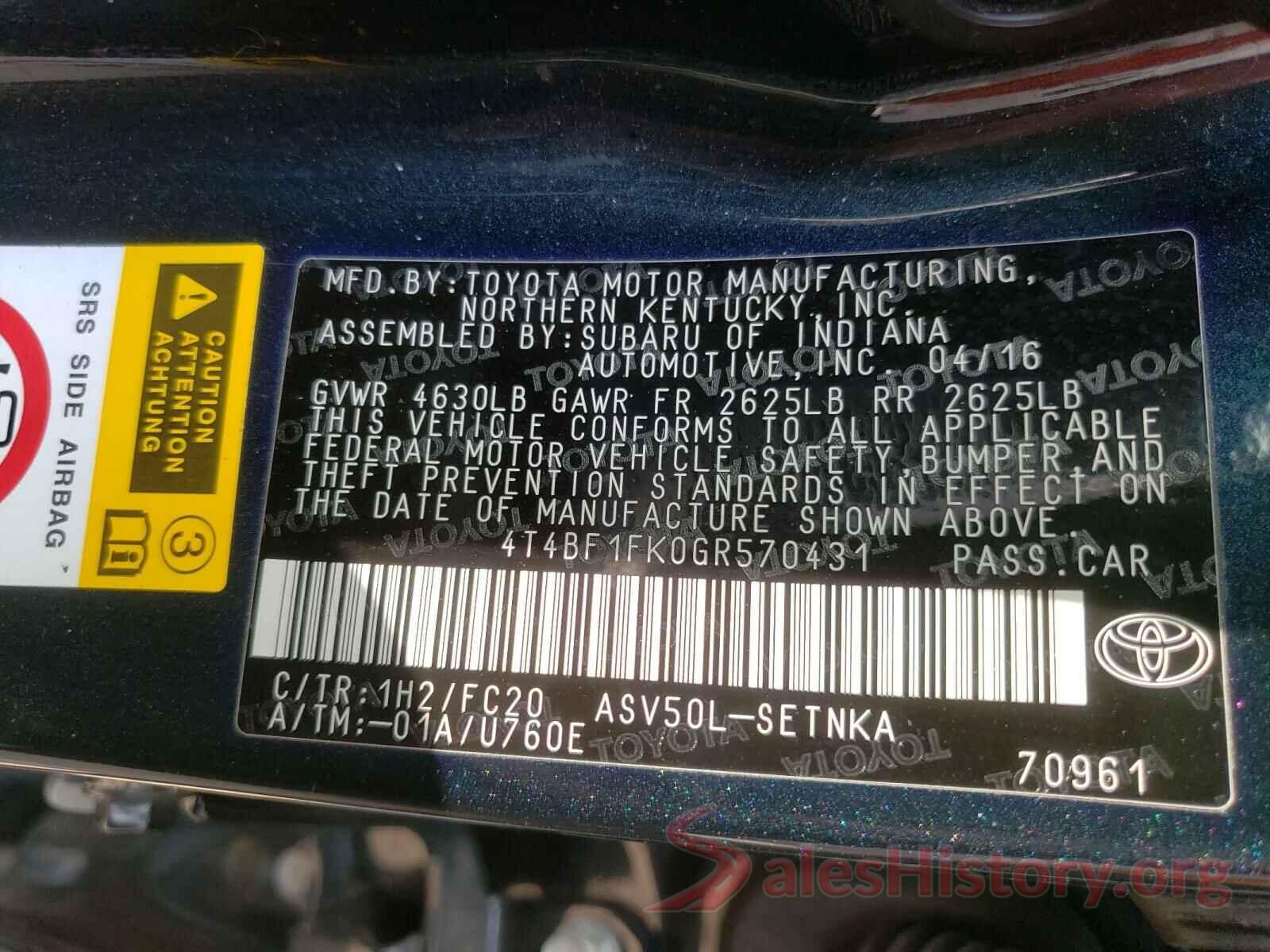 4T4BF1FK0GR570431 2016 TOYOTA CAMRY