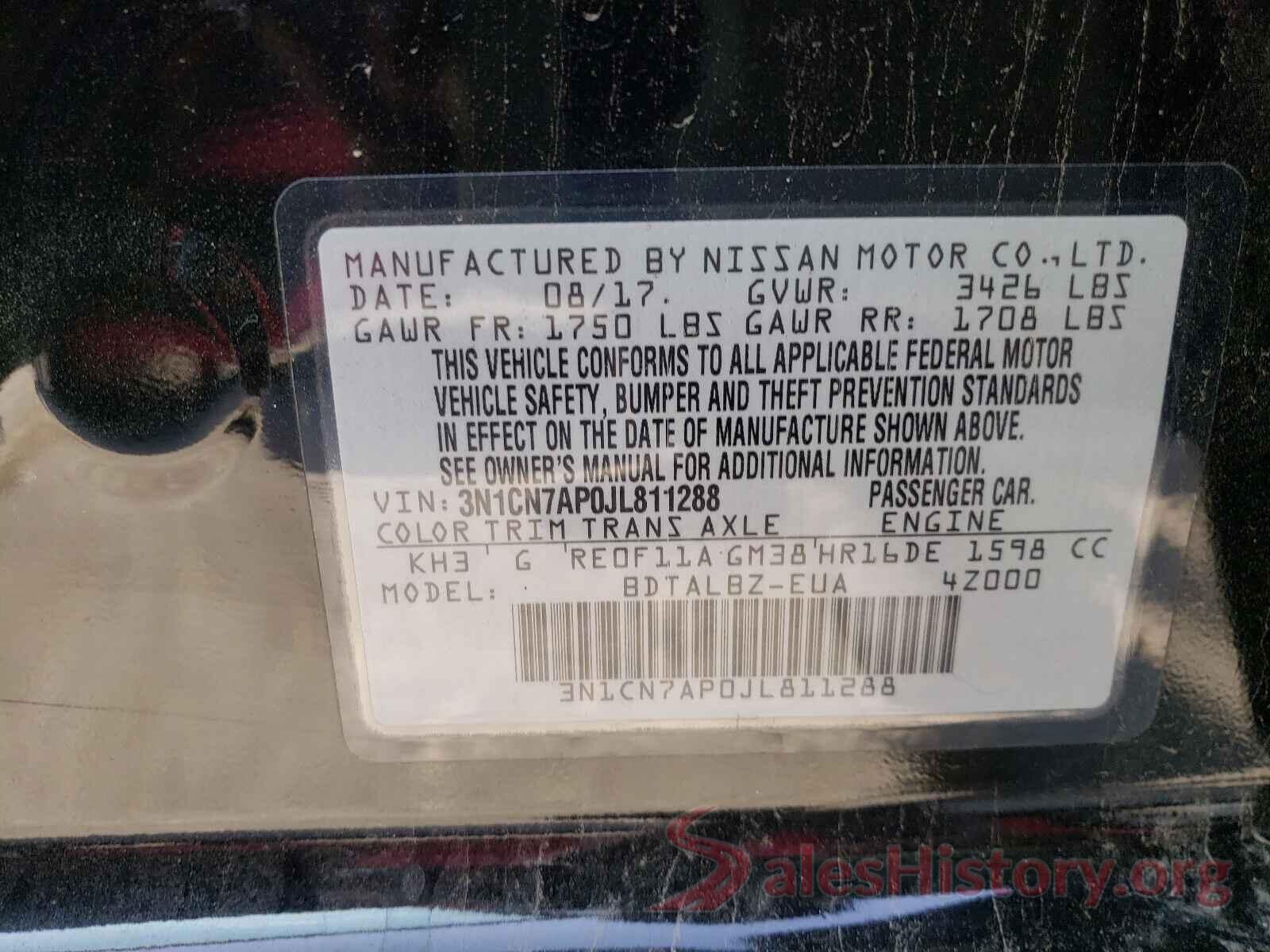 3N1CN7AP0JL811288 2018 NISSAN VERSA