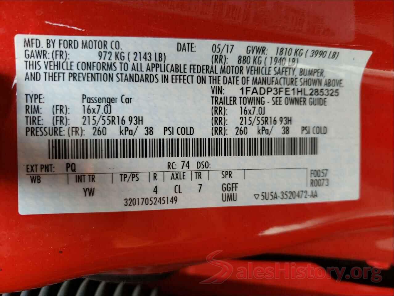 1FADP3FE1HL285325 2017 FORD FOCUS