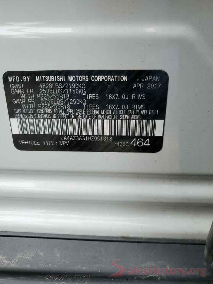 JA4AZ3A31HZ051318 2017 MITSUBISHI OUTLANDER