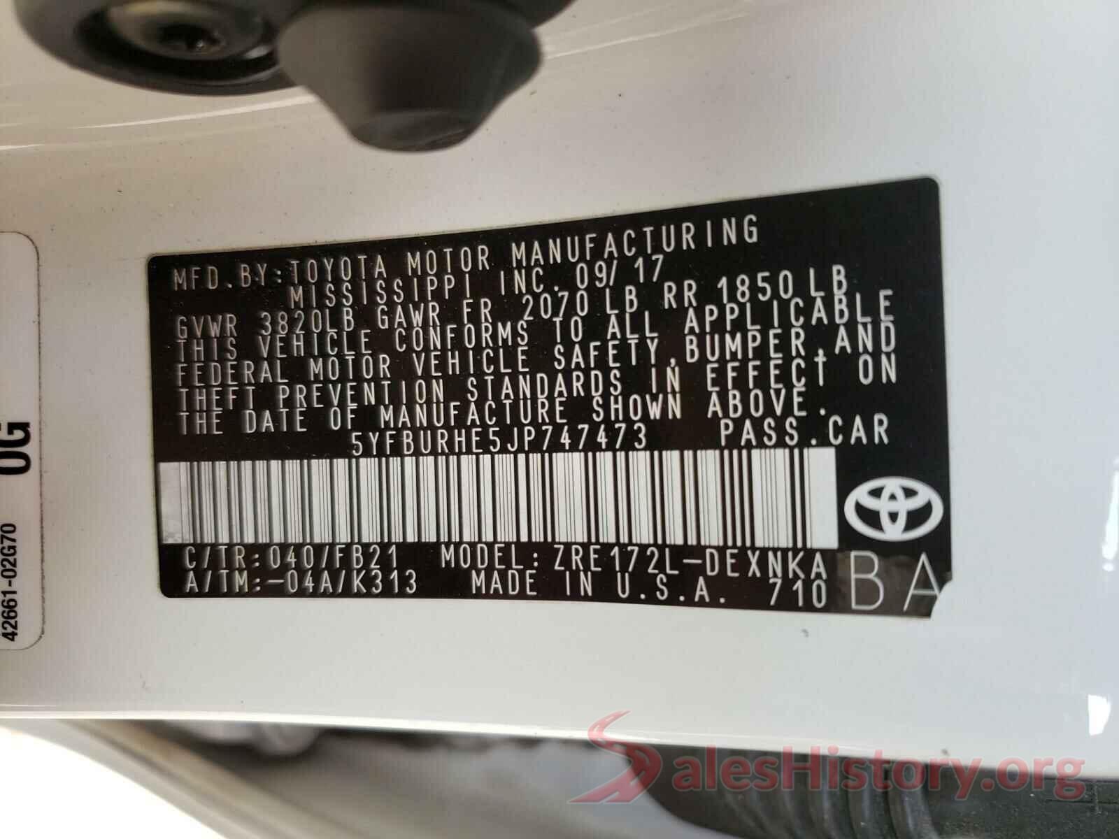 5YFBURHE5JP747473 2018 TOYOTA COROLLA