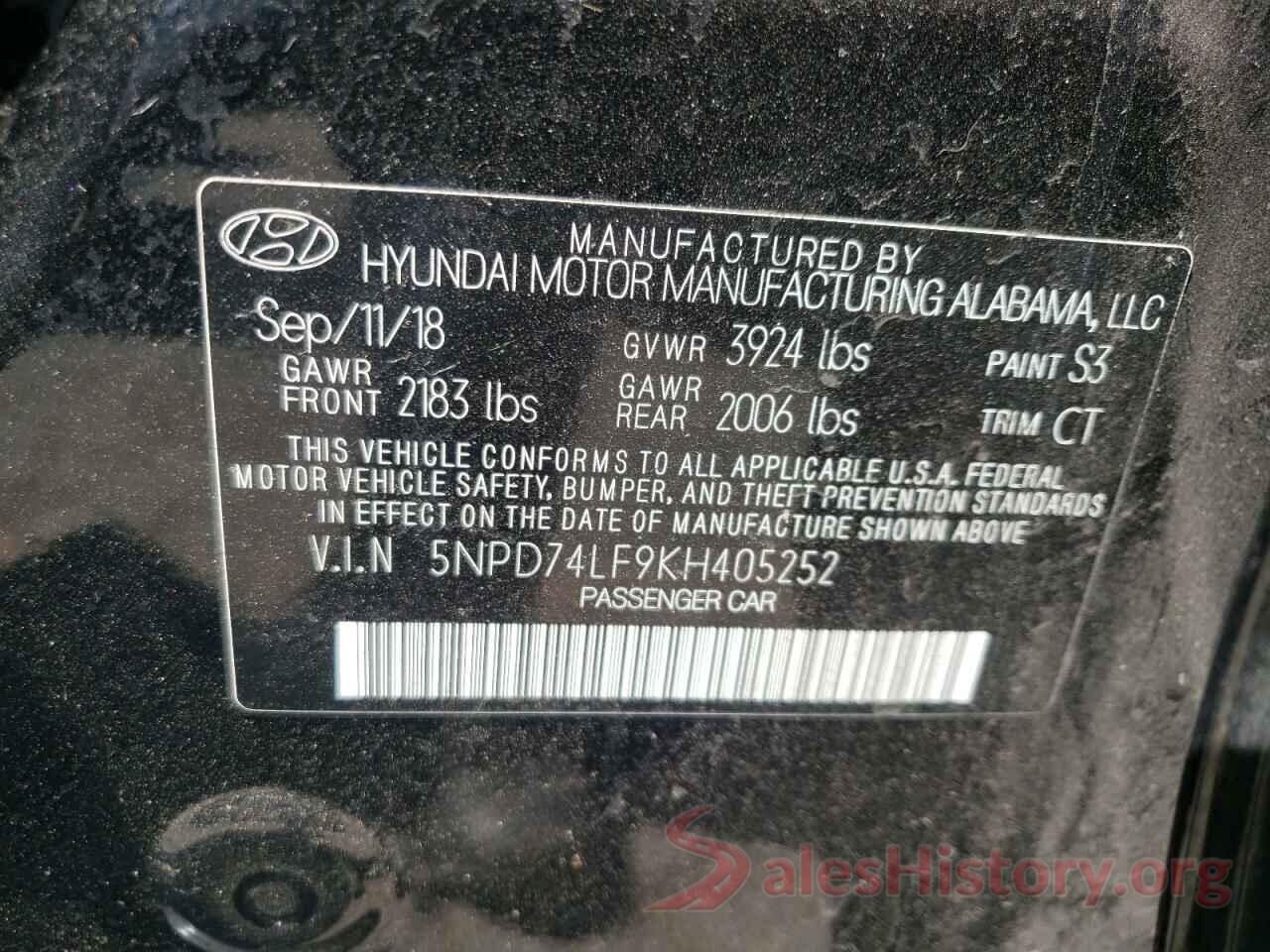 5NPD74LF9KH405252 2019 HYUNDAI ELANTRA