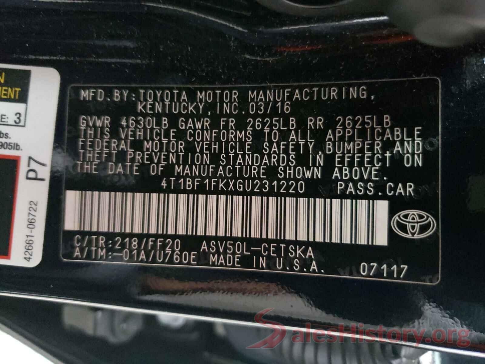 4T1BF1FKXGU231220 2016 TOYOTA CAMRY