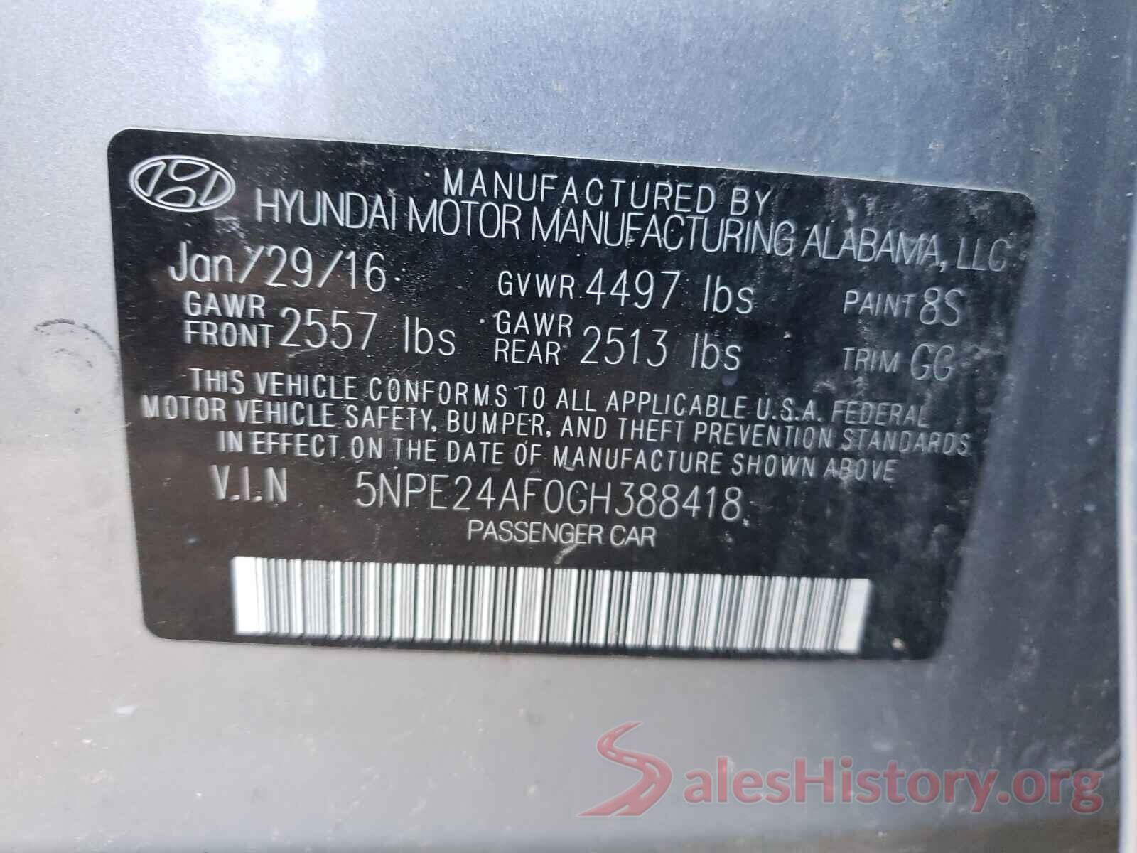 5NPE24AF0GH388418 2016 HYUNDAI SONATA