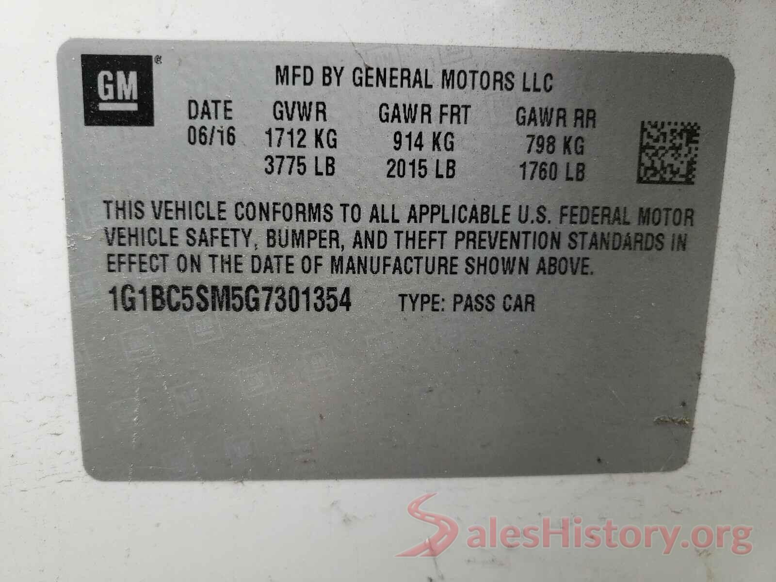 1G1BC5SM5G7301354 2016 CHEVROLET CRUZE