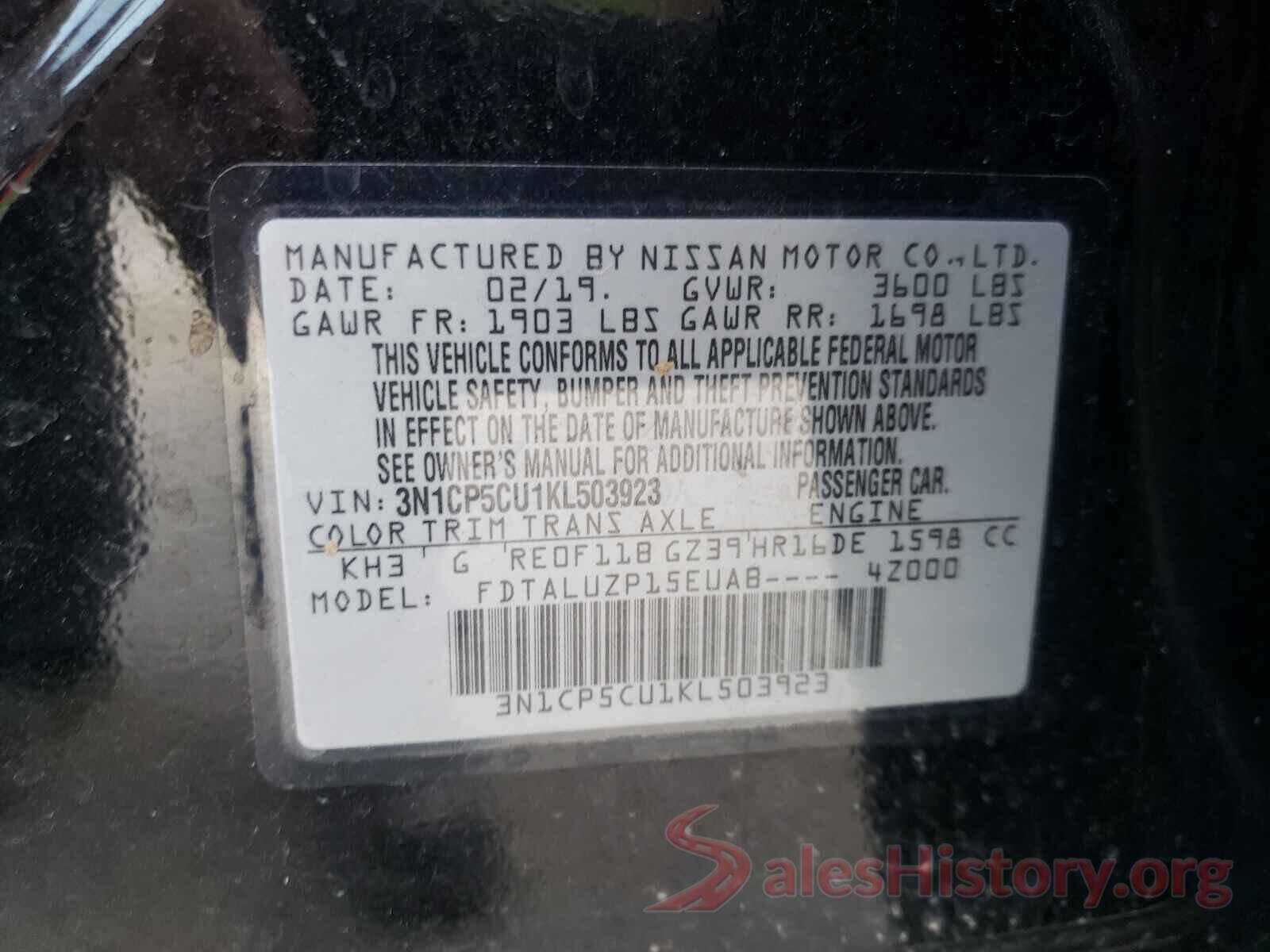 3N1CP5CU1KL503923 2019 NISSAN KICKS