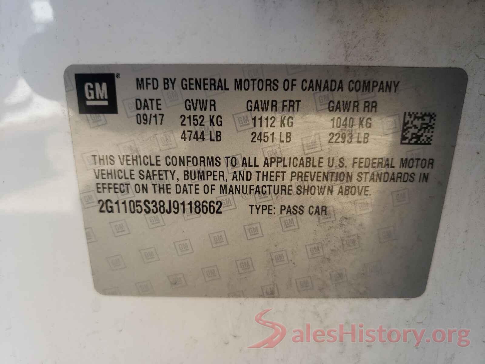 2G1105S38J9118662 2018 CHEVROLET IMPALA