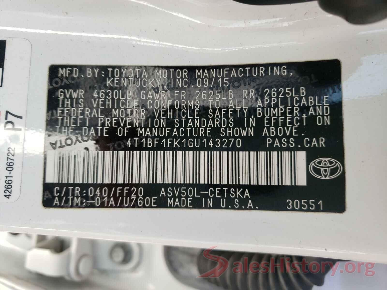 4T1BF1FK1GU143270 2016 TOYOTA CAMRY