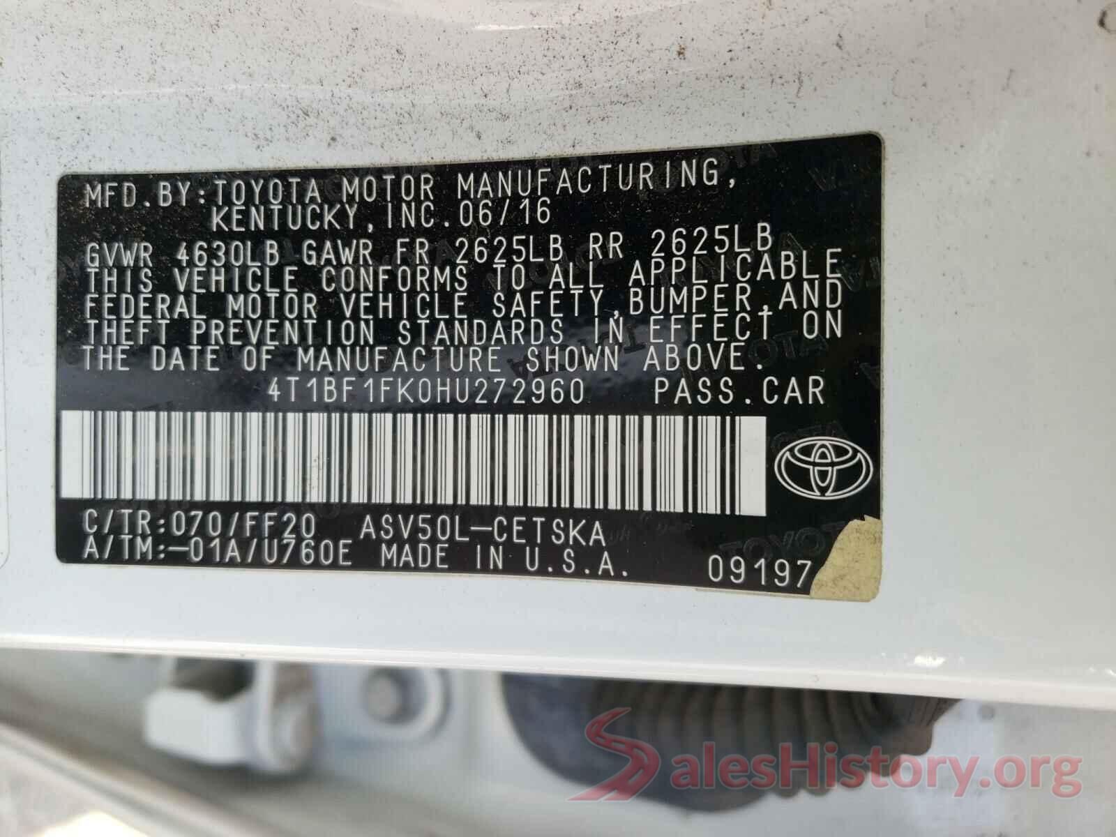 4T1BF1FK0HU272960 2017 TOYOTA CAMRY