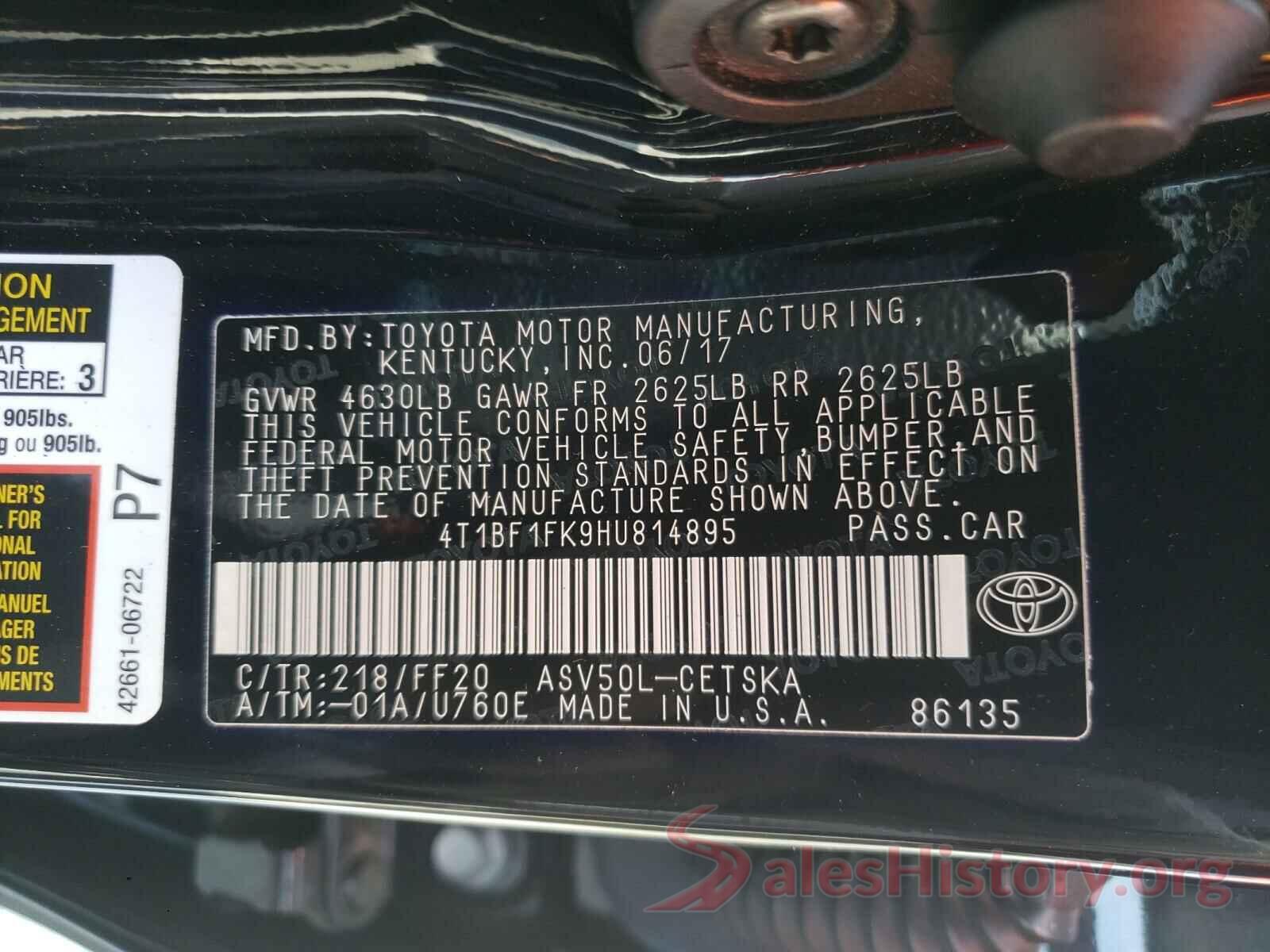 4T1BF1FK9HU814895 2017 TOYOTA CAMRY