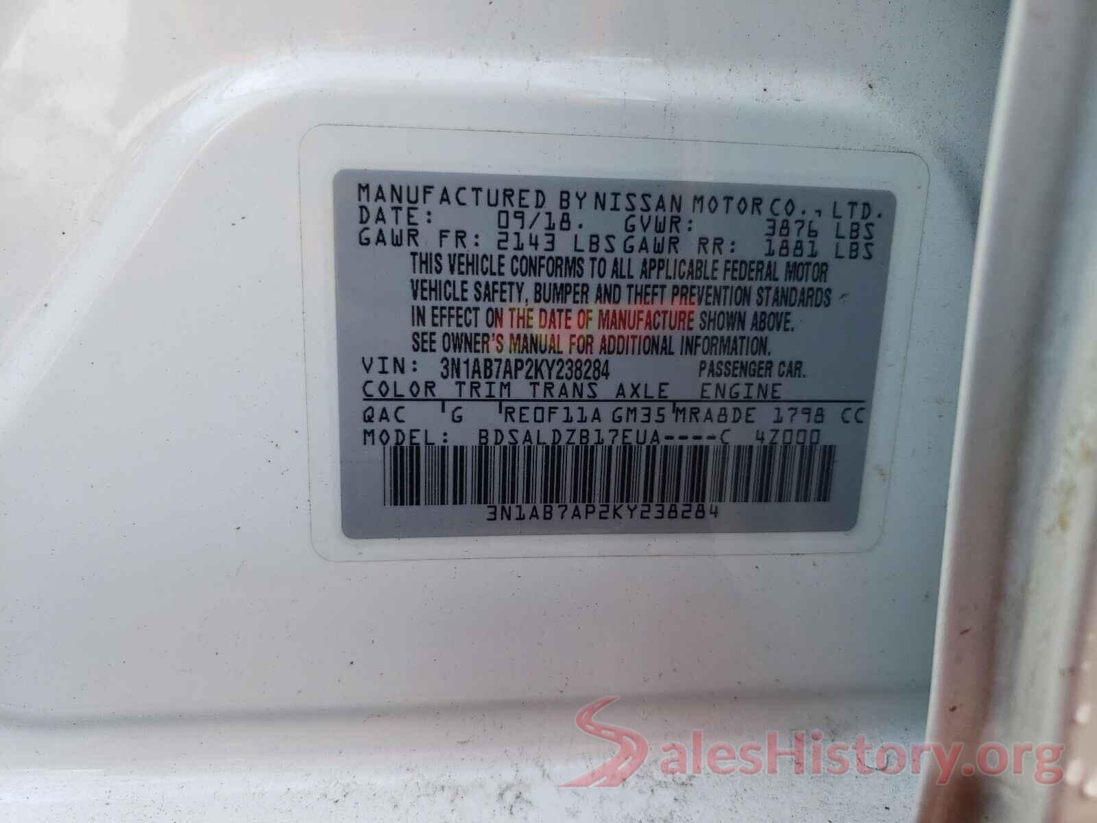 3N1AB7AP2KY238284 2019 NISSAN SENTRA