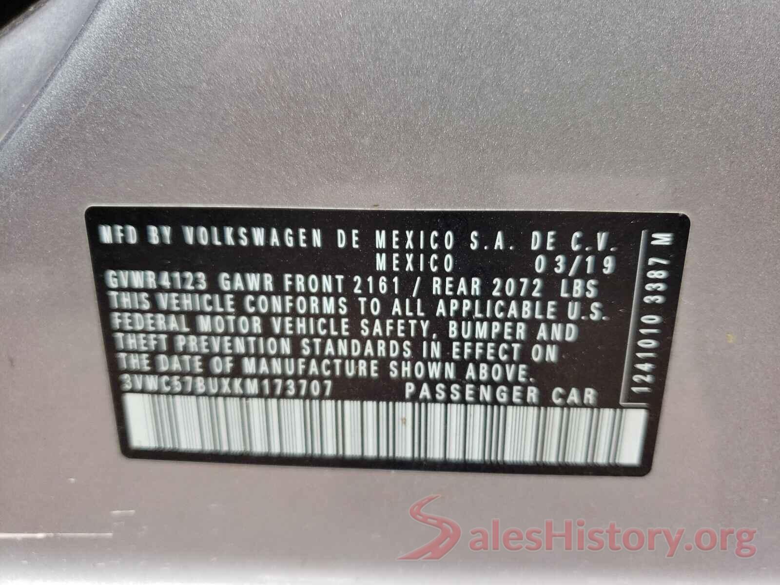 3VWC57BUXKM173707 2019 VOLKSWAGEN JETTA