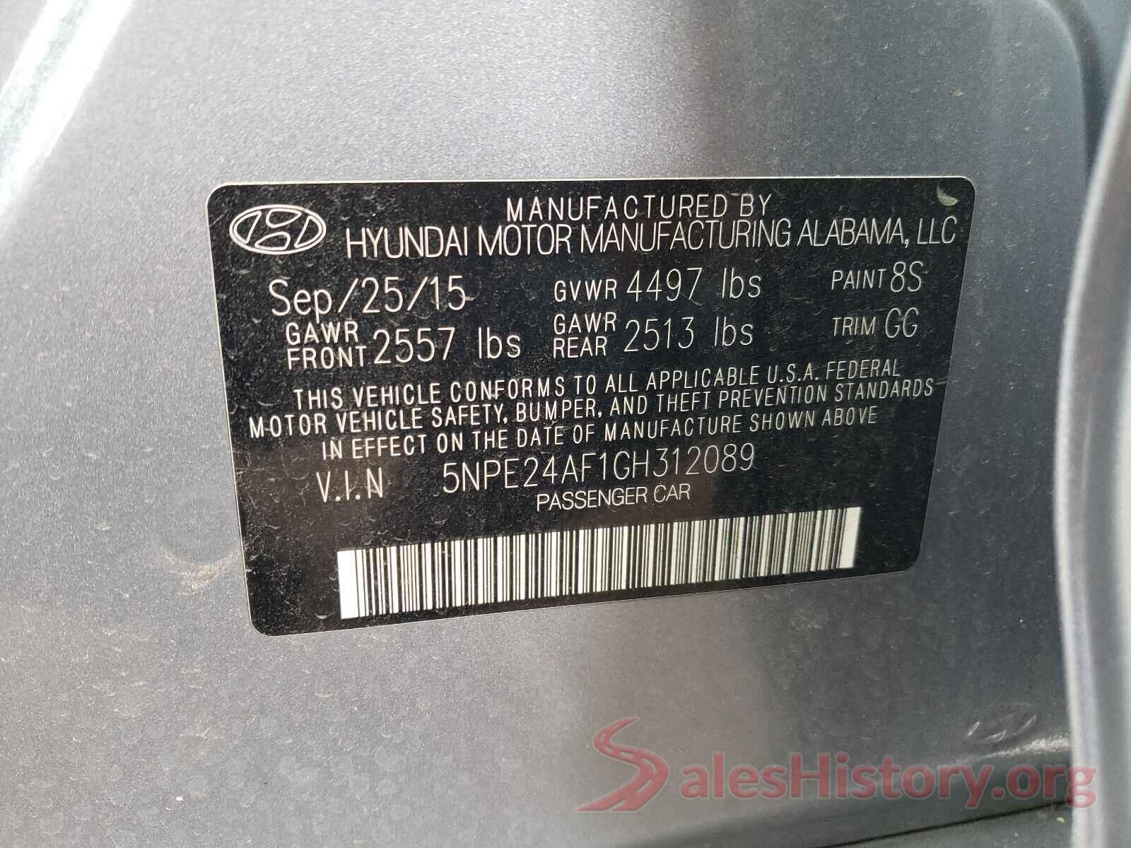 5NPE24AF1GH312089 2016 HYUNDAI SONATA