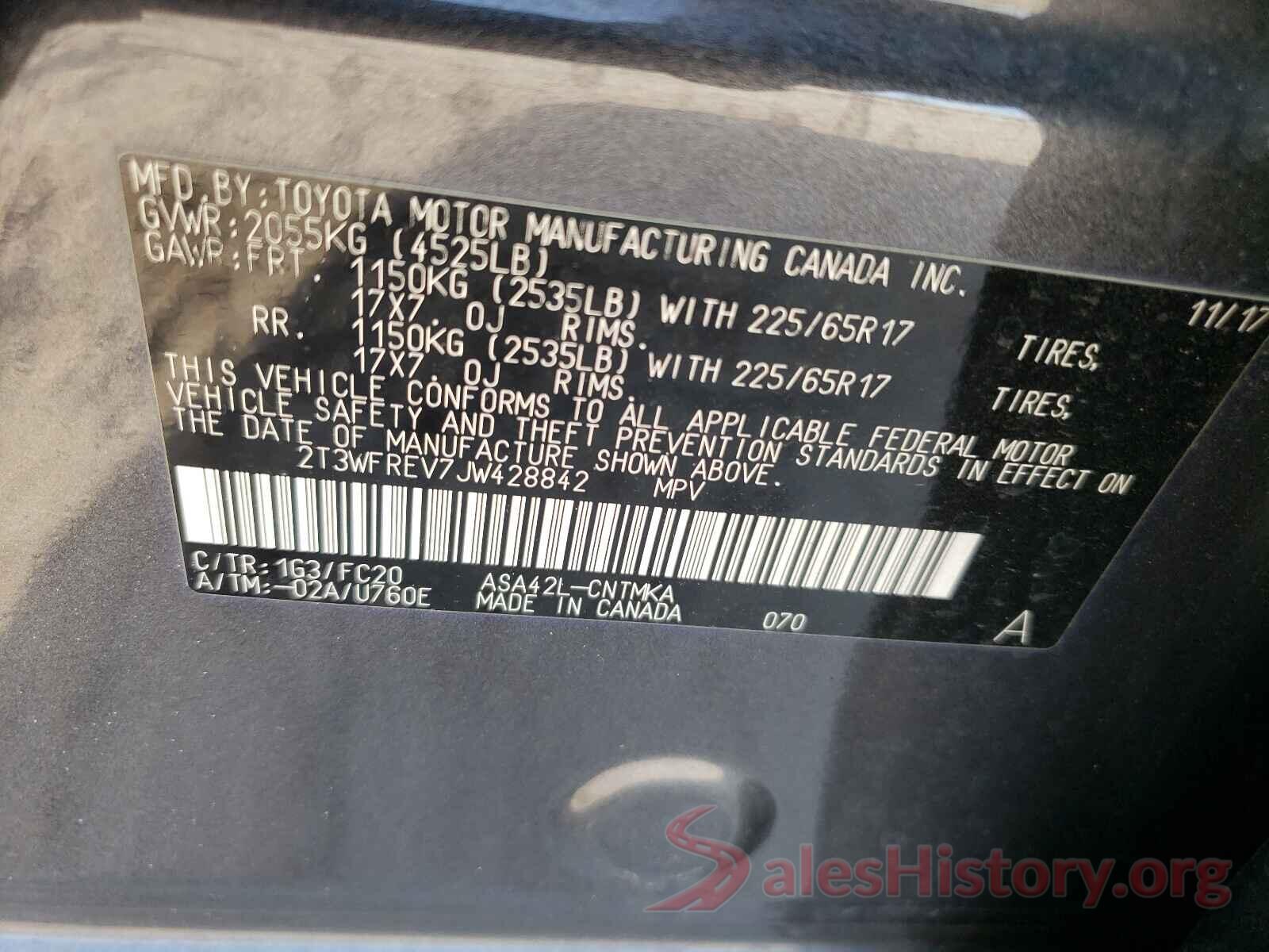 2T3WFREV7JW428842 2018 TOYOTA RAV4