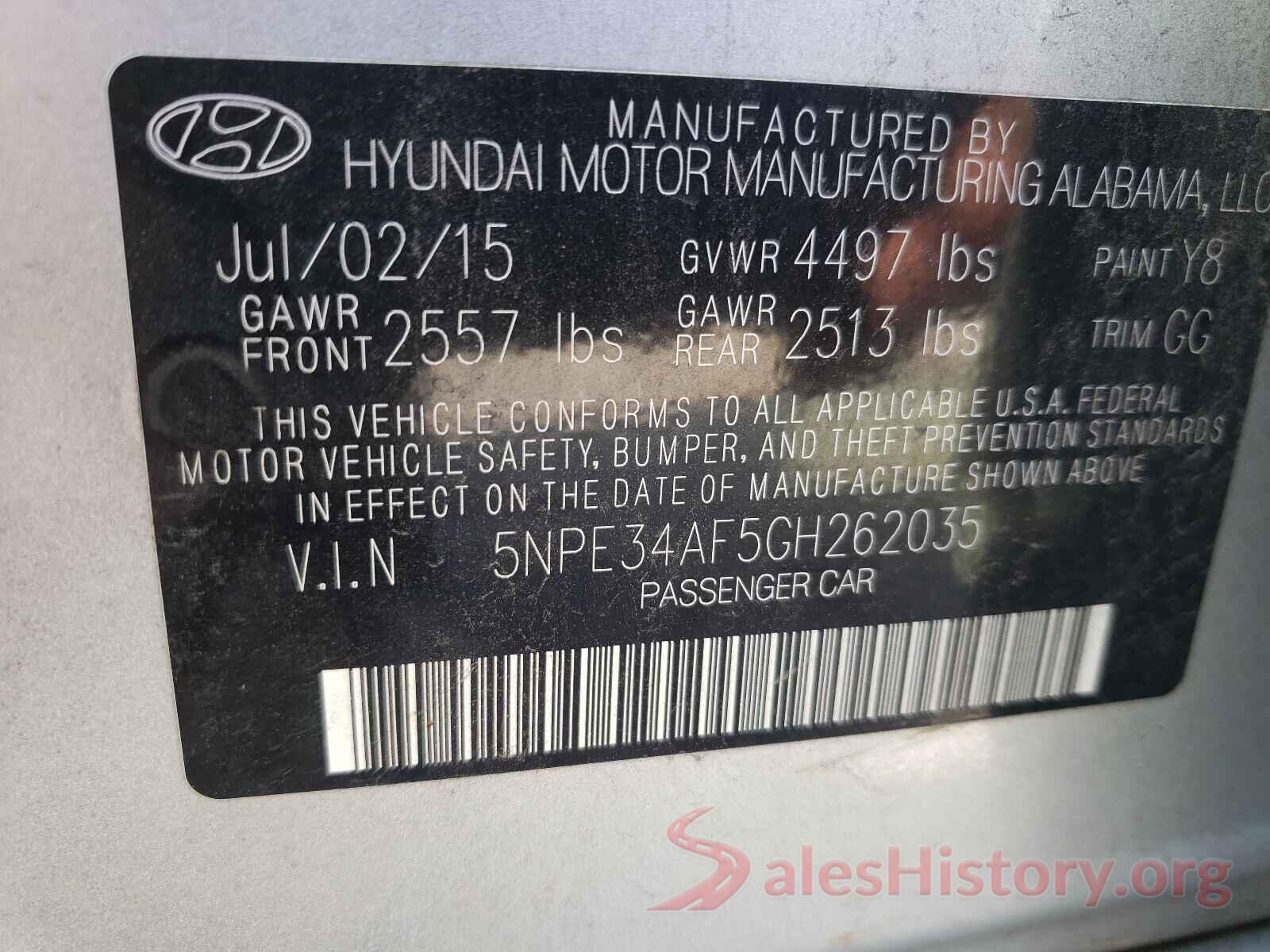 5NPE34AF5GH262035 2016 HYUNDAI SONATA