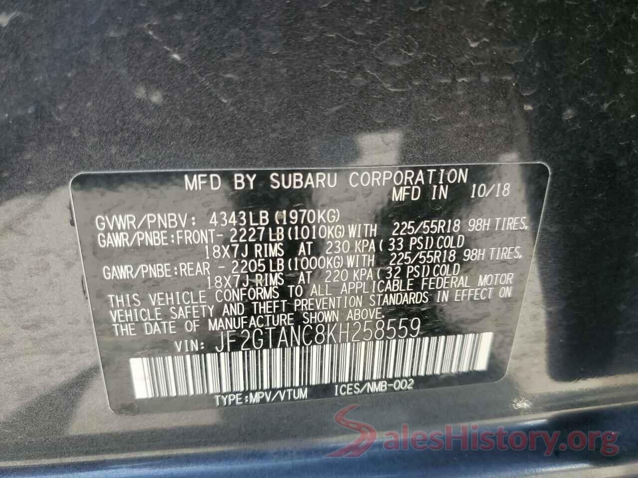 JF2GTANC8KH258559 2019 SUBARU CROSSTREK