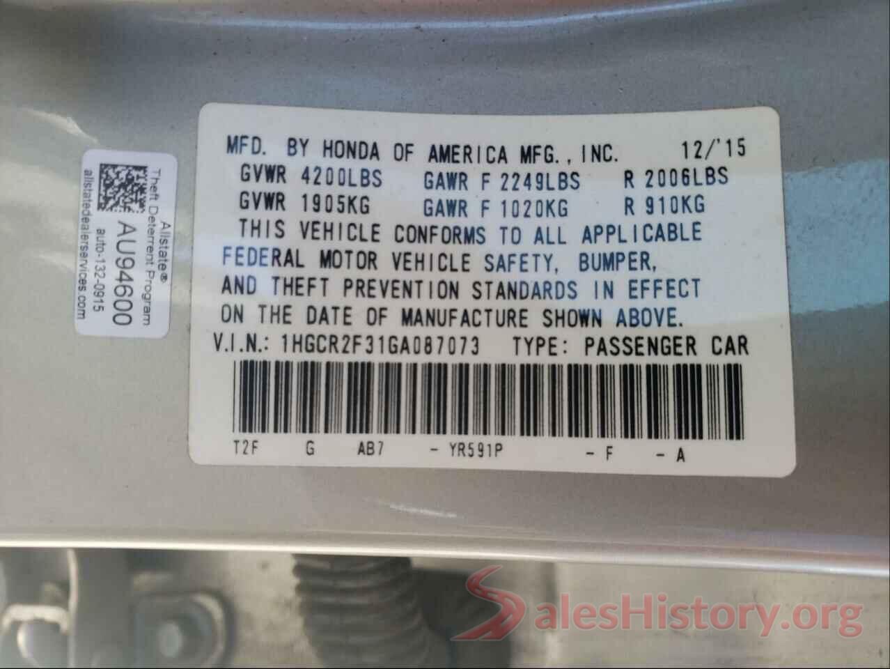 1HGCR2F31GA087073 2016 HONDA ACCORD