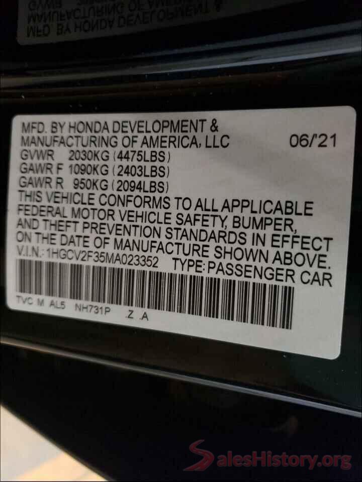 1HGCV2F35MA023352 2021 HONDA ACCORD