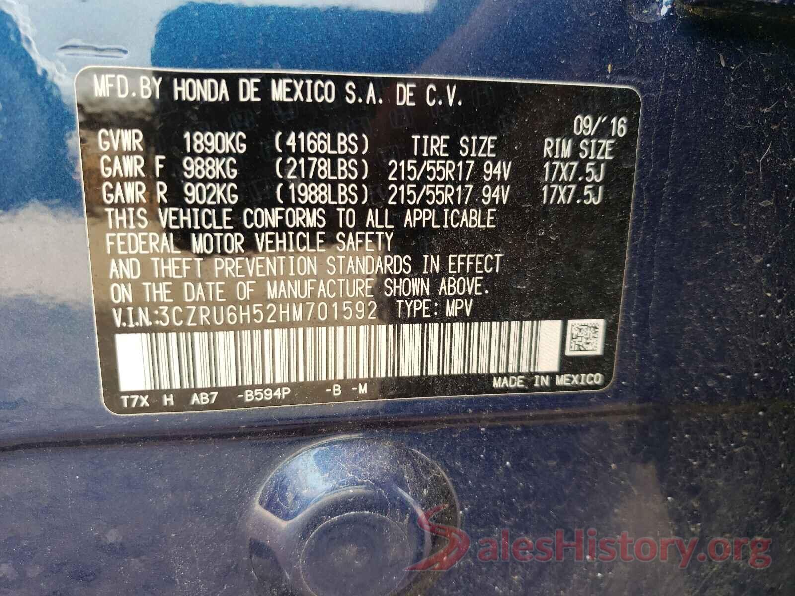 3CZRU6H52HM701592 2017 HONDA HR-V