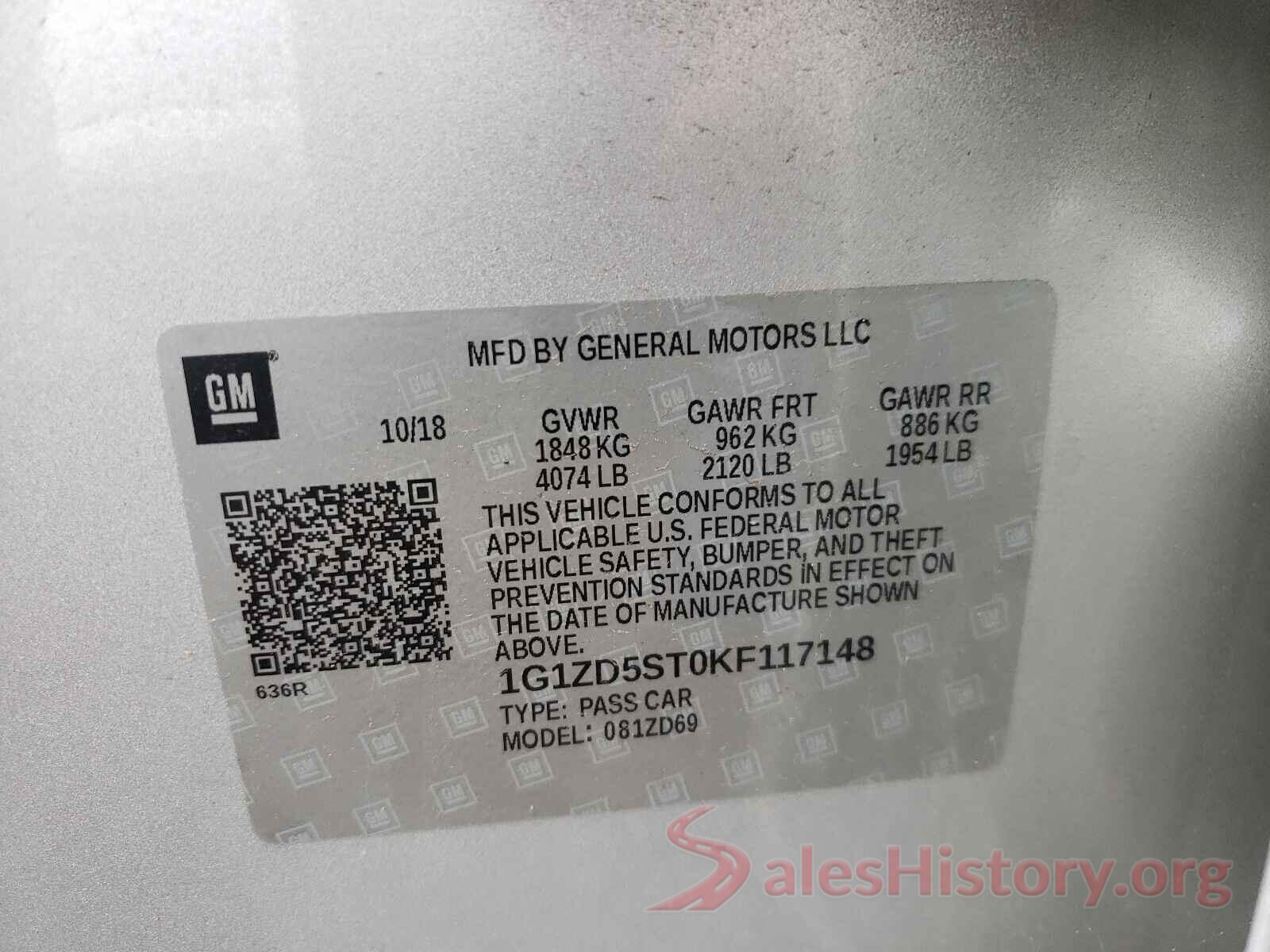 1G1ZD5ST0KF117148 2019 CHEVROLET MALIBU